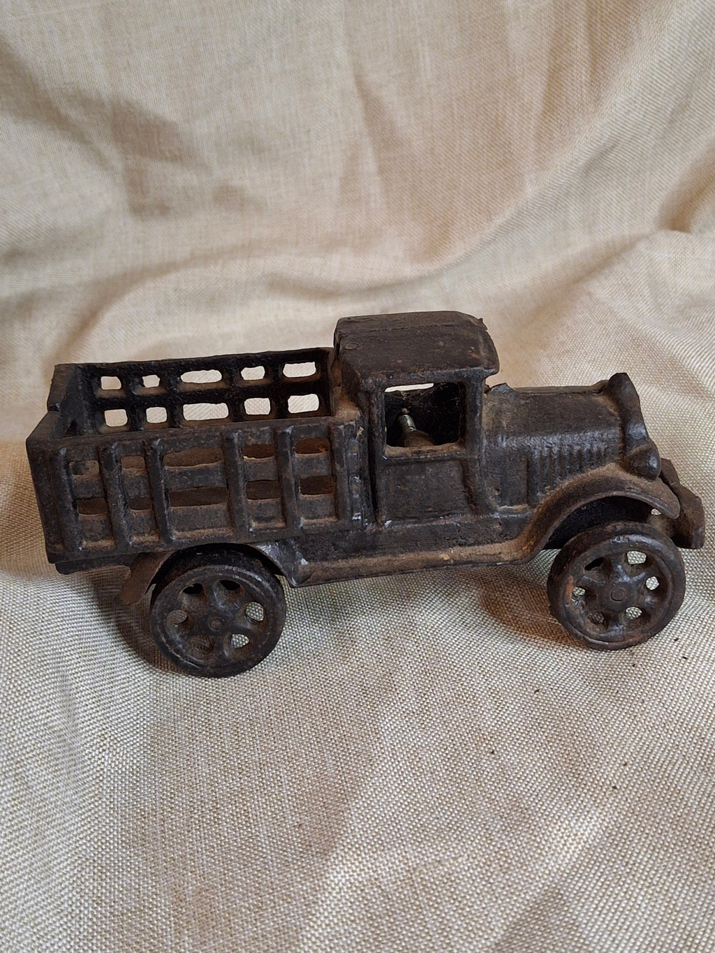 Antique Hubley Cast Iron Stake Body Truck - 1920s White Motor Co Style - 6"