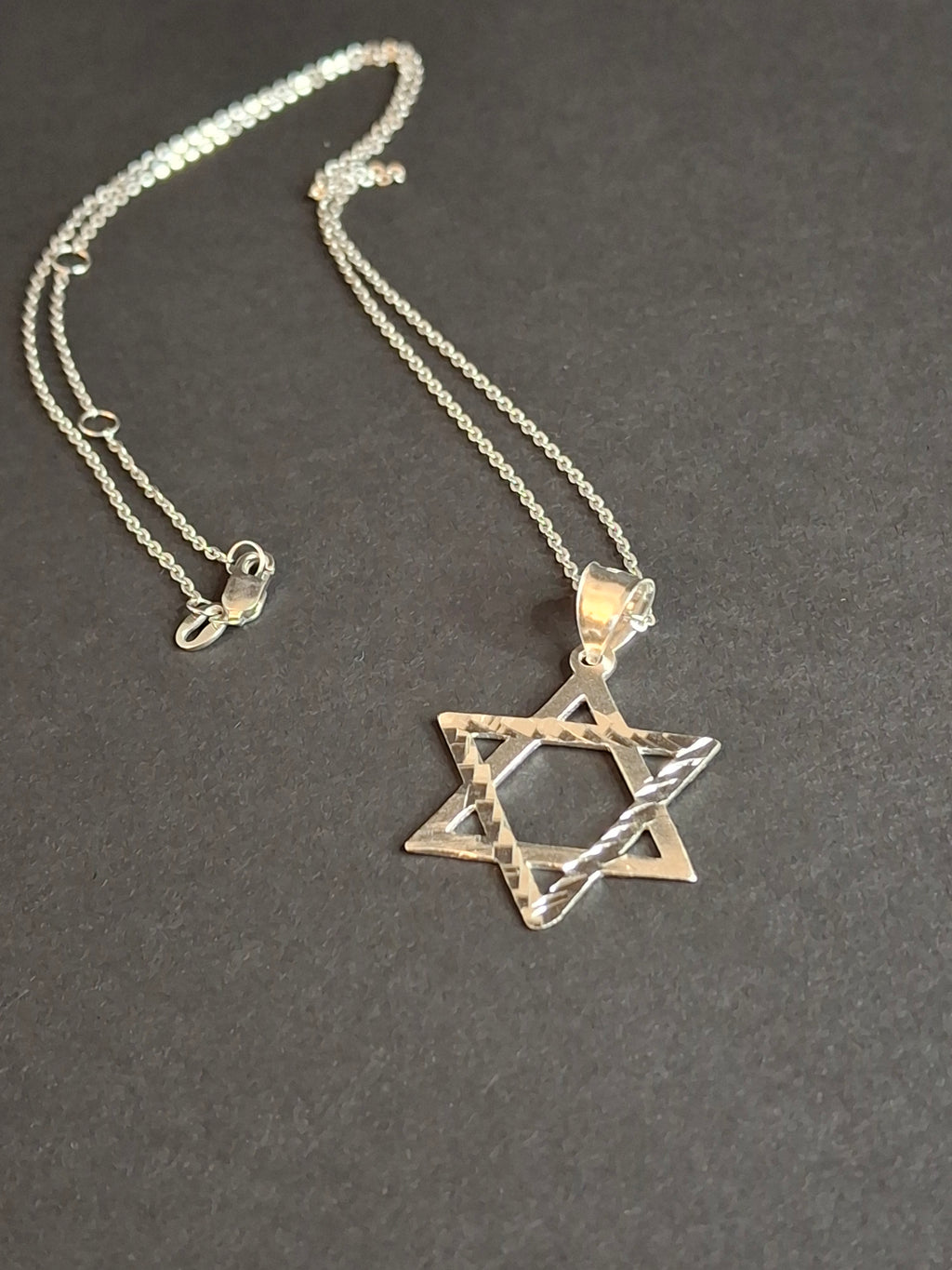 Sterling Silver Star of David Necklace Pendant 925 Diamond Cut 1.3" Judaica 18"