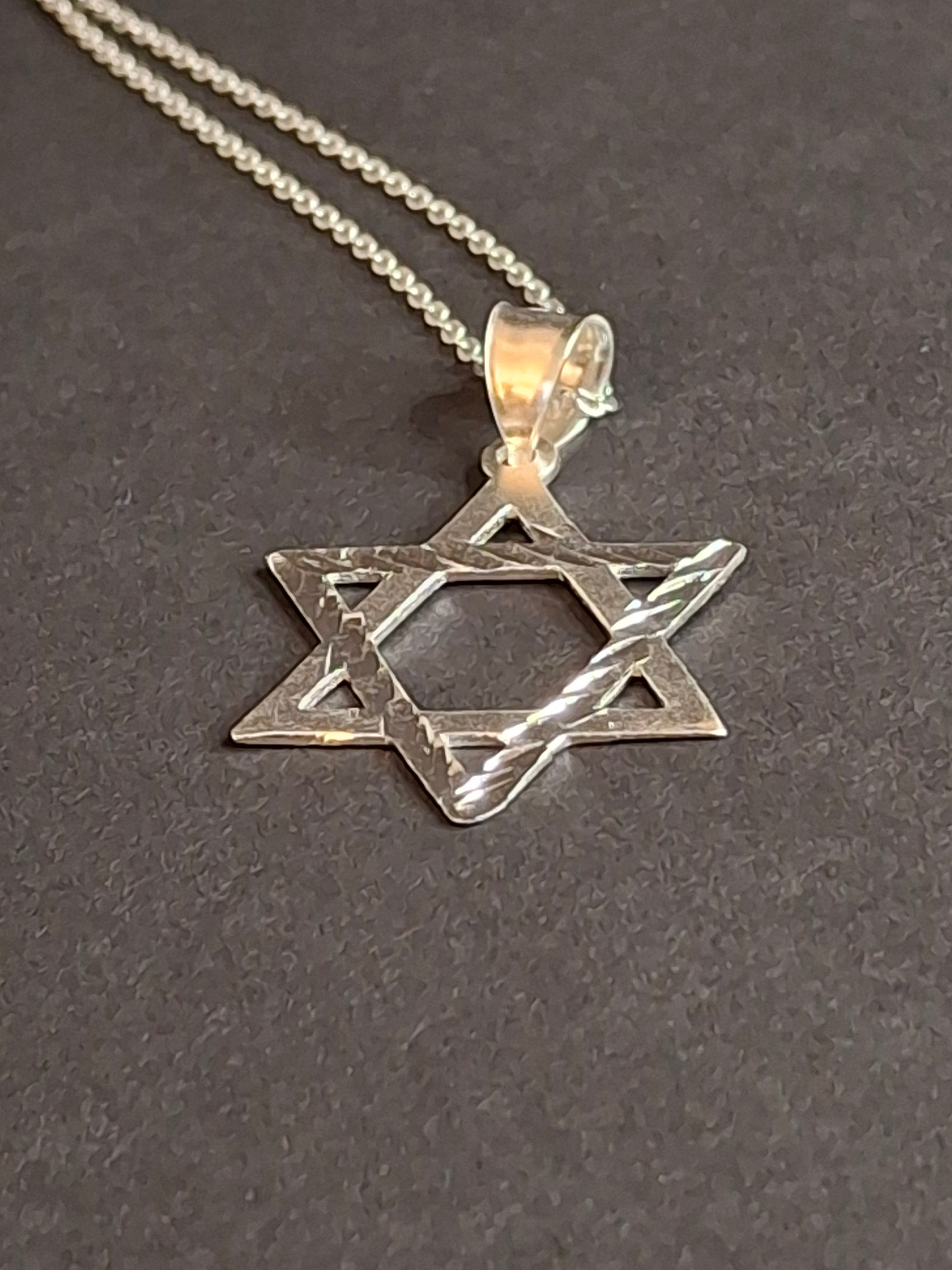 Sterling Silver Star of David Necklace Pendant 925 Diamond Cut 1.3" Judaica 18"