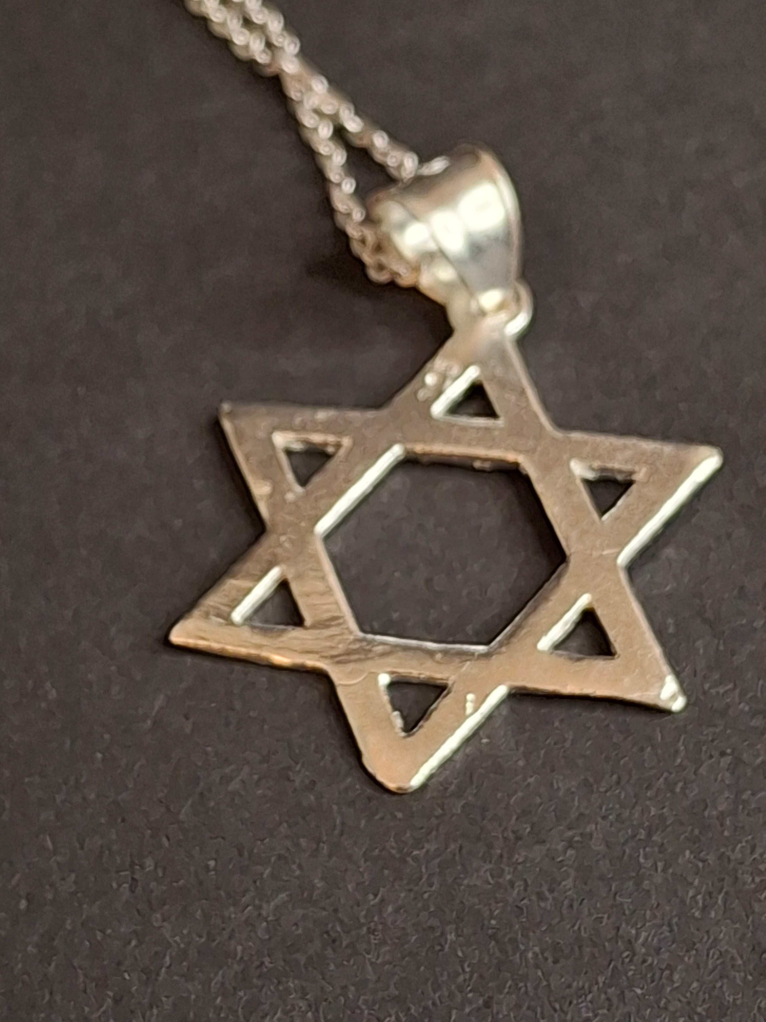 Sterling Silver Star of David Necklace Pendant 925 Diamond Cut 1.3" Judaica 18"