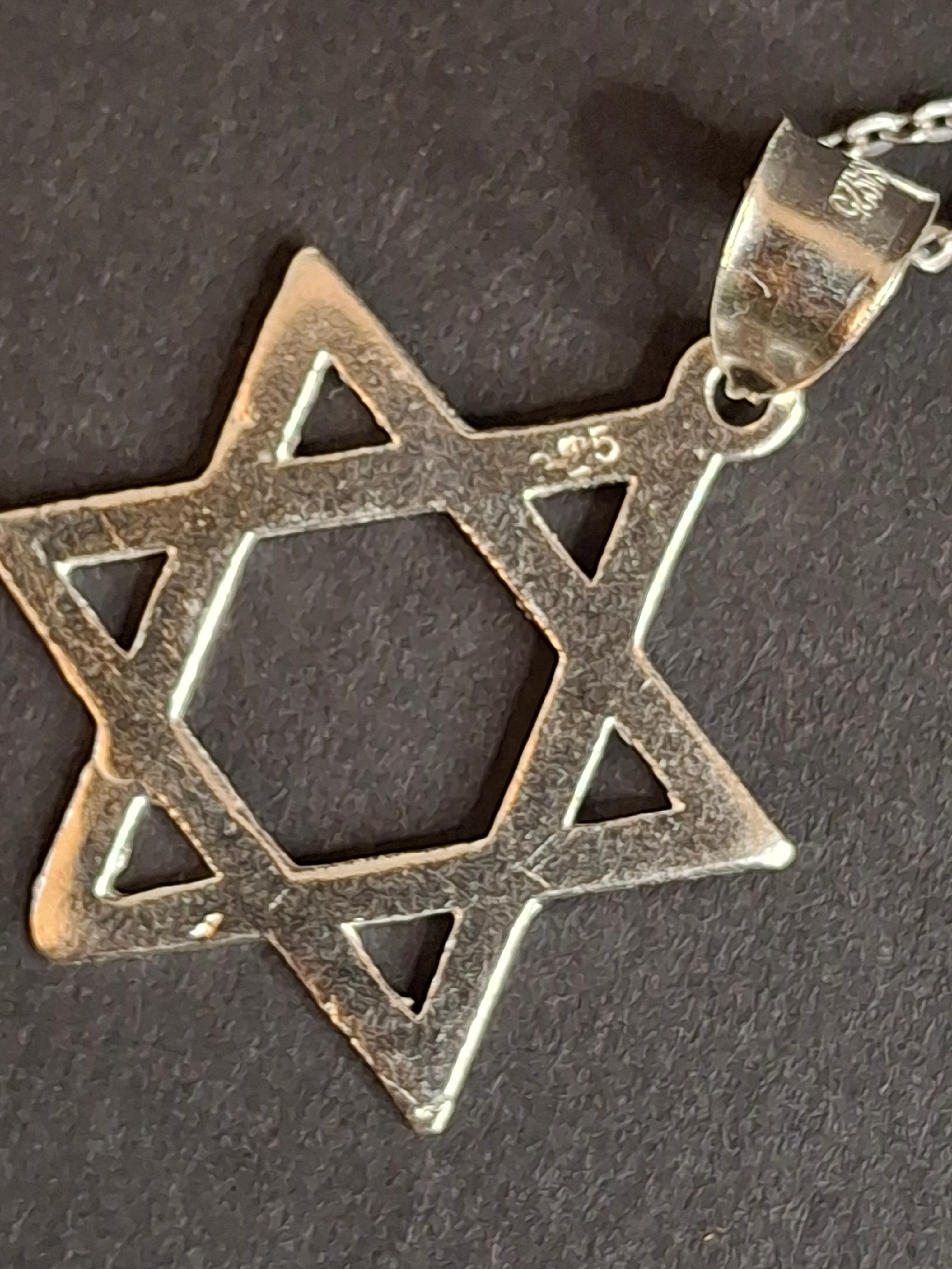 Sterling Silver Star of David Necklace Pendant 925 Diamond Cut 1.3" Judaica 18"