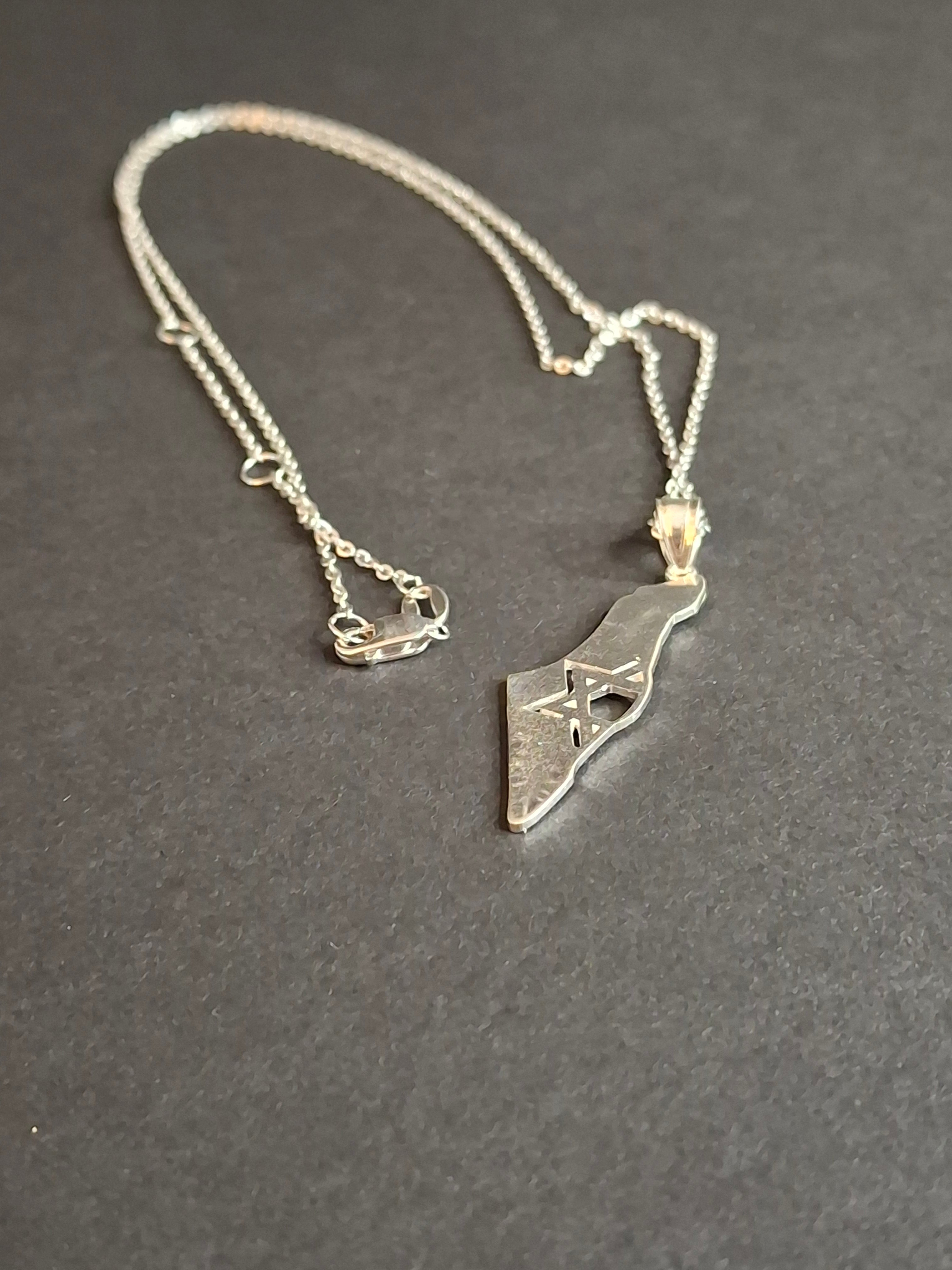Sterling Silver Israel Map Necklace Star of David Pendant USA 925 - Solidarity Gift