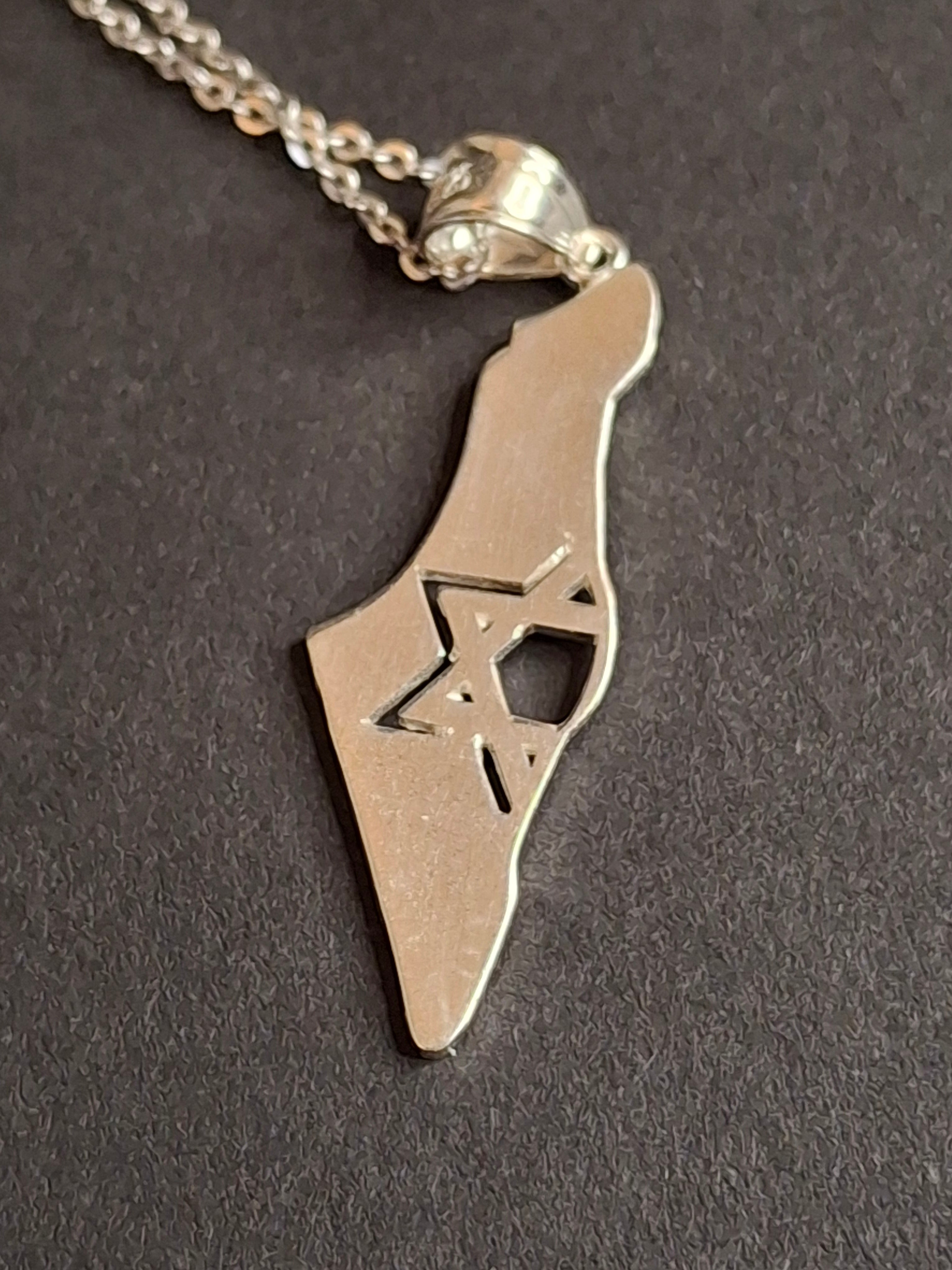 Sterling Silver Israel Map Necklace Star of David Pendant USA 925 - Solidarity Gift