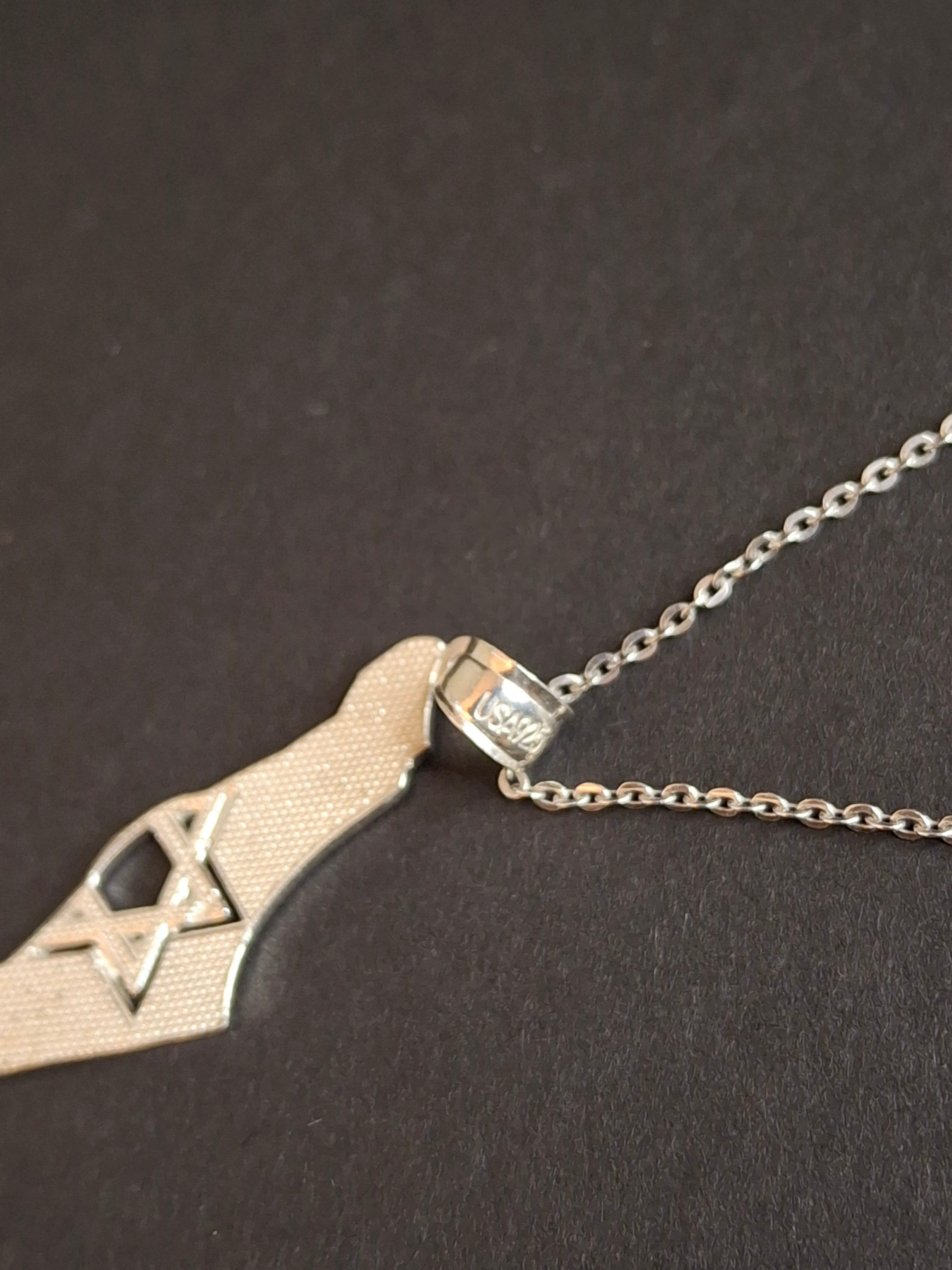 Sterling Silver Israel Map Necklace Star of David Pendant USA 925 - Solidarity Gift