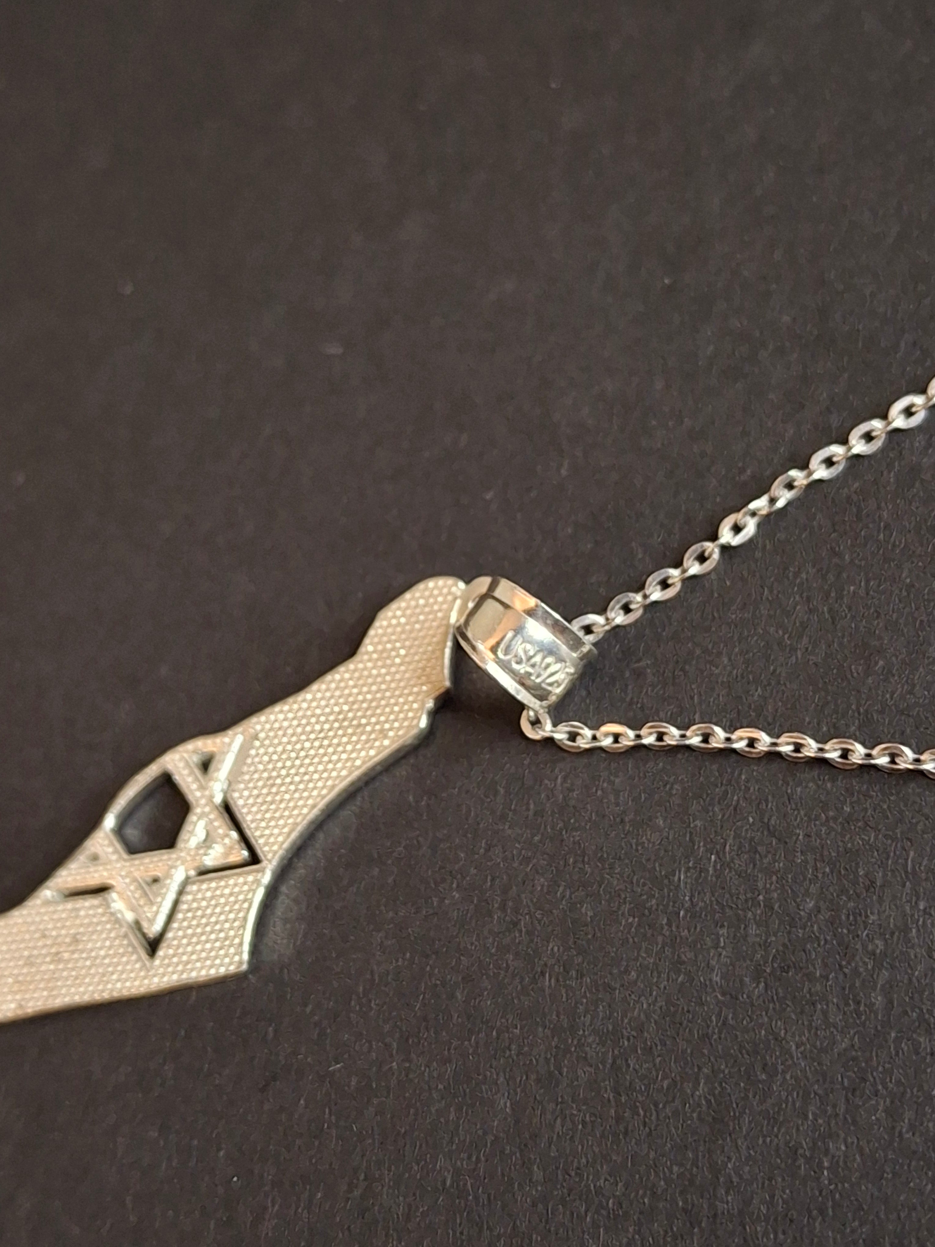 Sterling Silver Israel Map Necklace Star of David Pendant USA 925 - Solidarity Gift