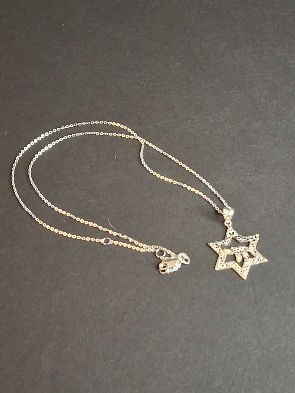 Vintage Sterling Silver Star of David Chai Pendant Necklace 925 Filigree Israel 18"