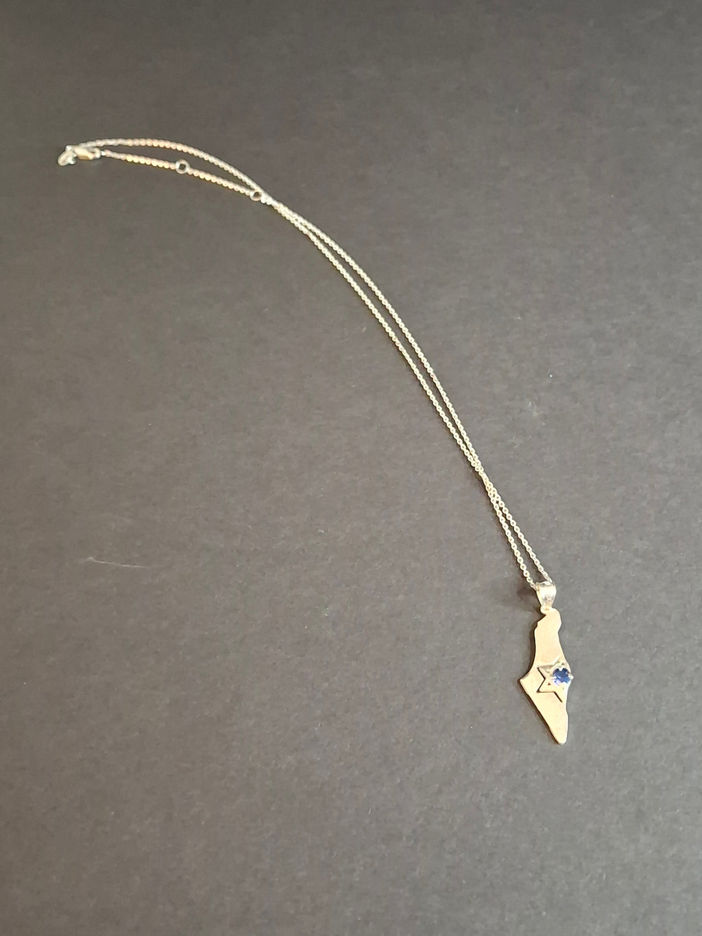 Sterling Silver Israel Map Pendant Necklace 925 Star of David Blue Stone 18"