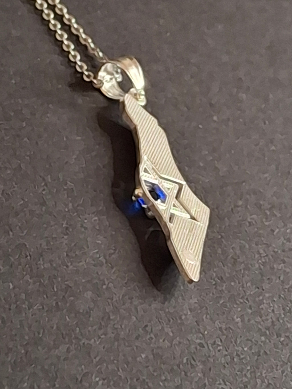 Sterling Silver Israel Map Pendant Necklace 925 Star of David Blue Stone 18"
