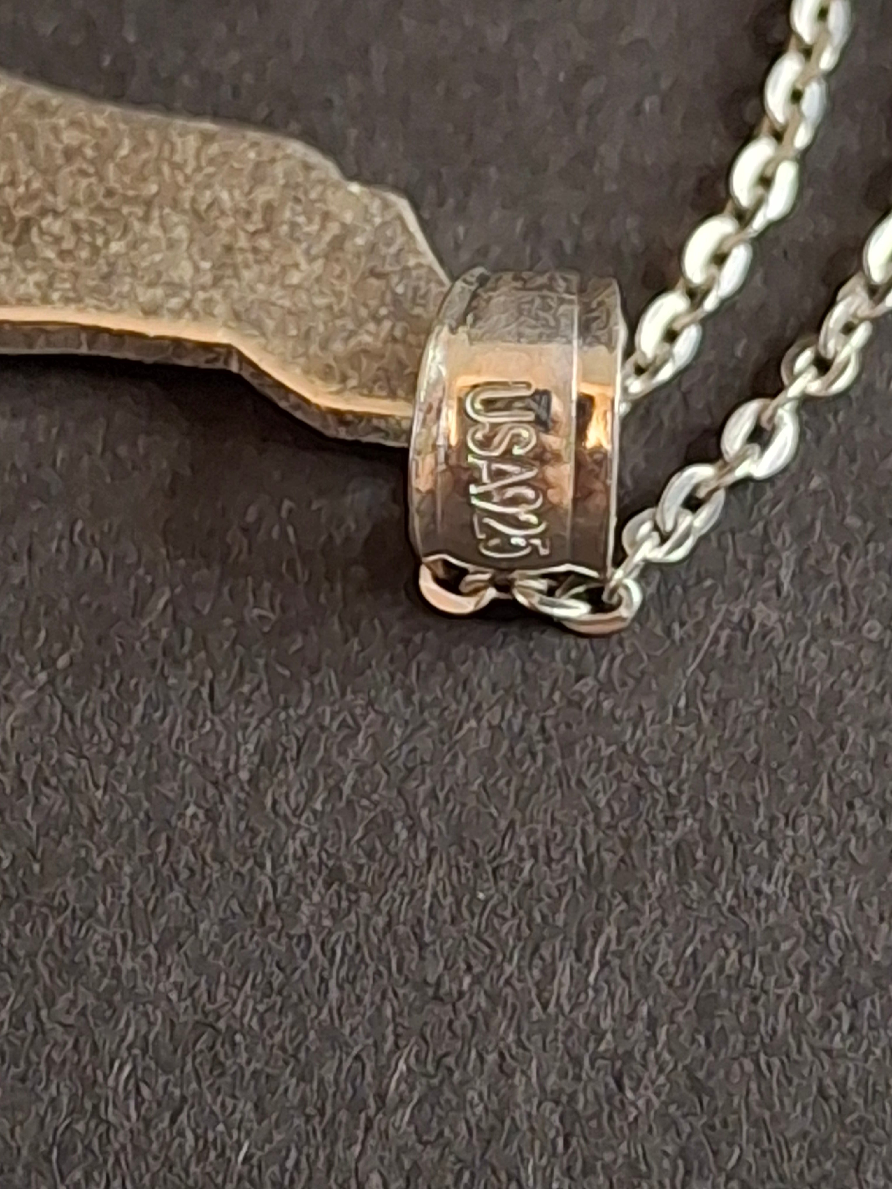 Sterling Silver Israel Map Pendant Necklace 925 Star of David Blue Stone 18"