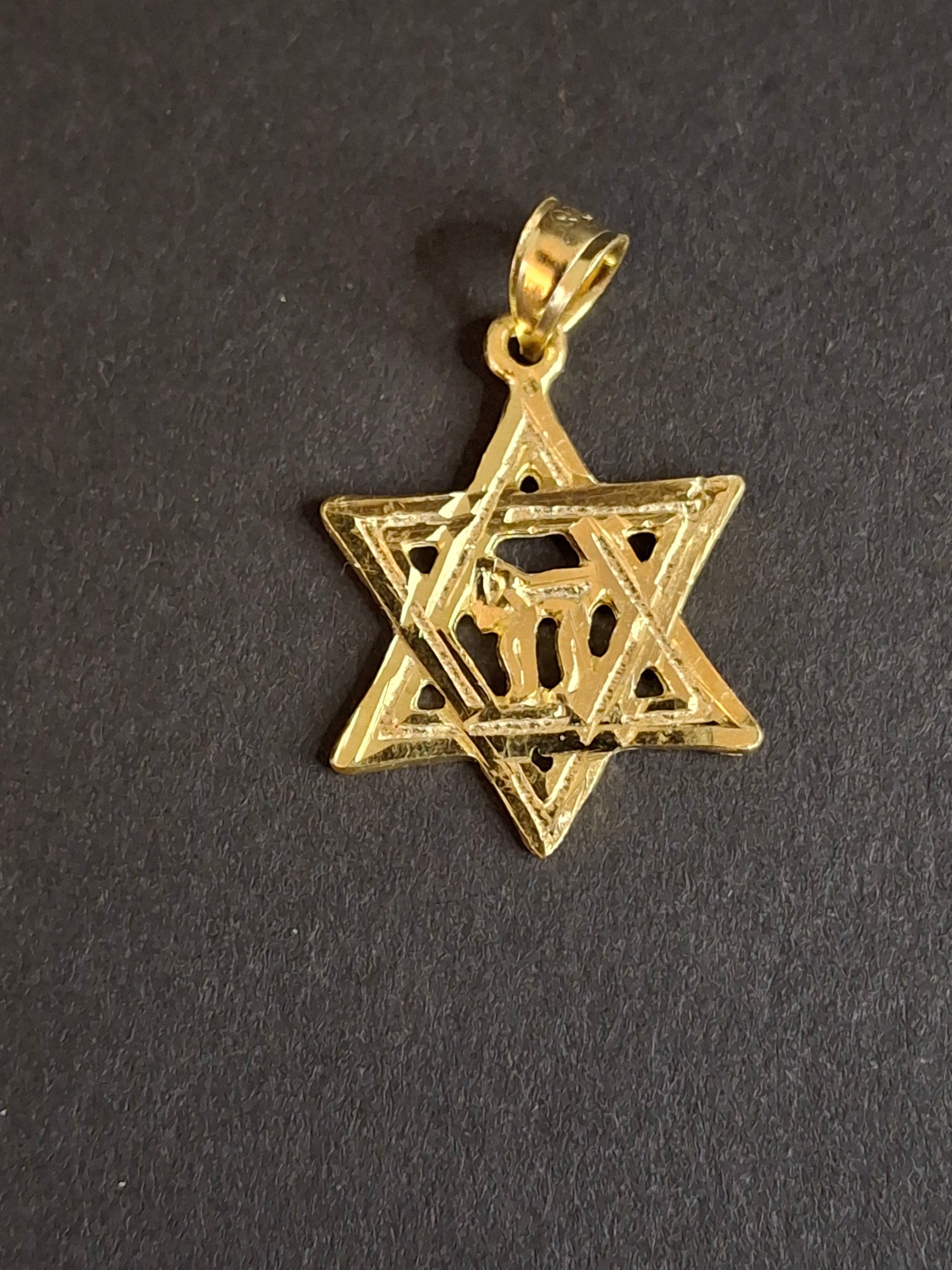 Vtg Sterling Silver Gold Tone Star of David Chai Pendant Nugget Back 925 Judaica