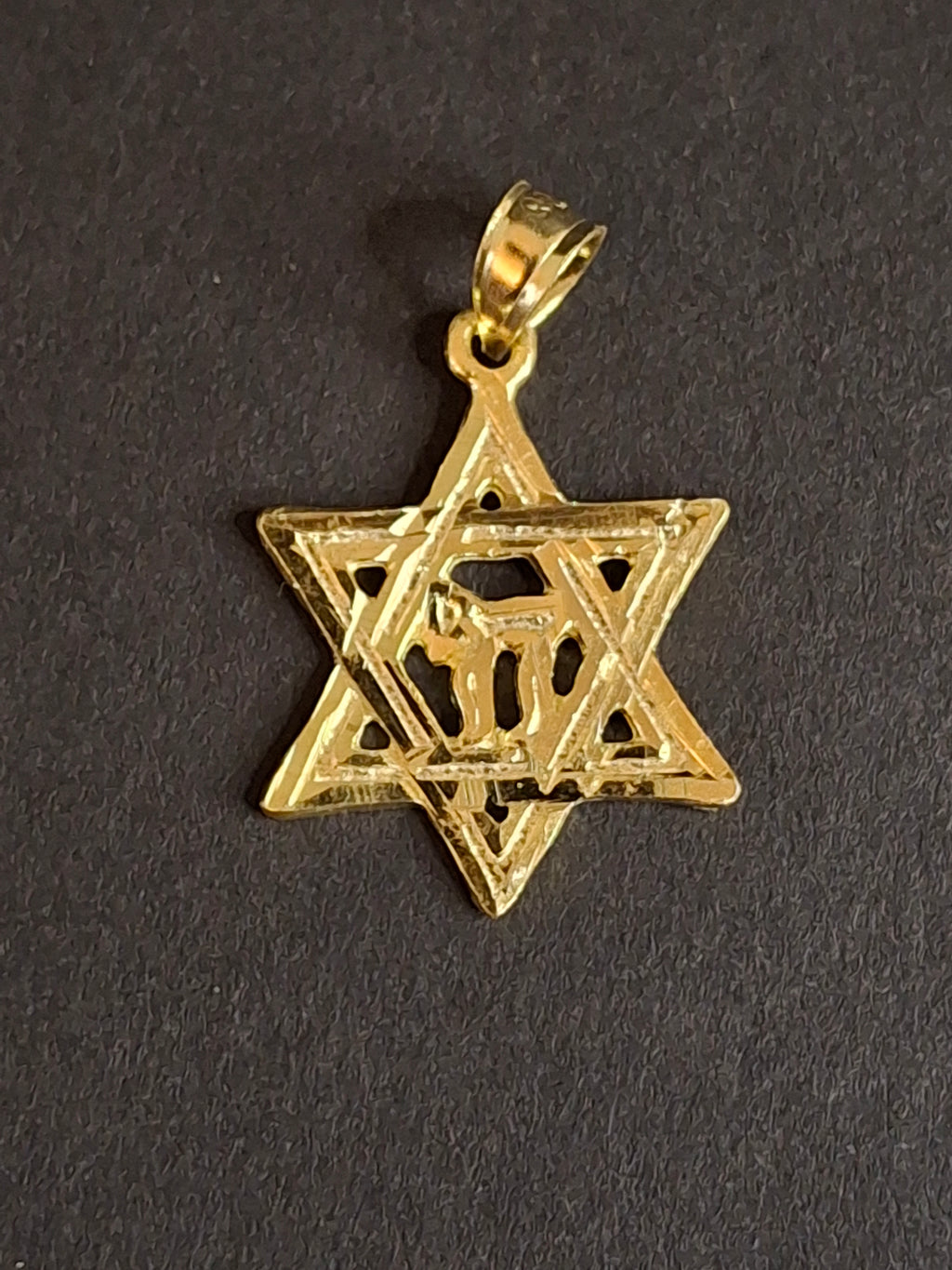 Vtg Sterling Silver Gold Tone Star of David Chai Pendant Nugget Back 925 Judaica
