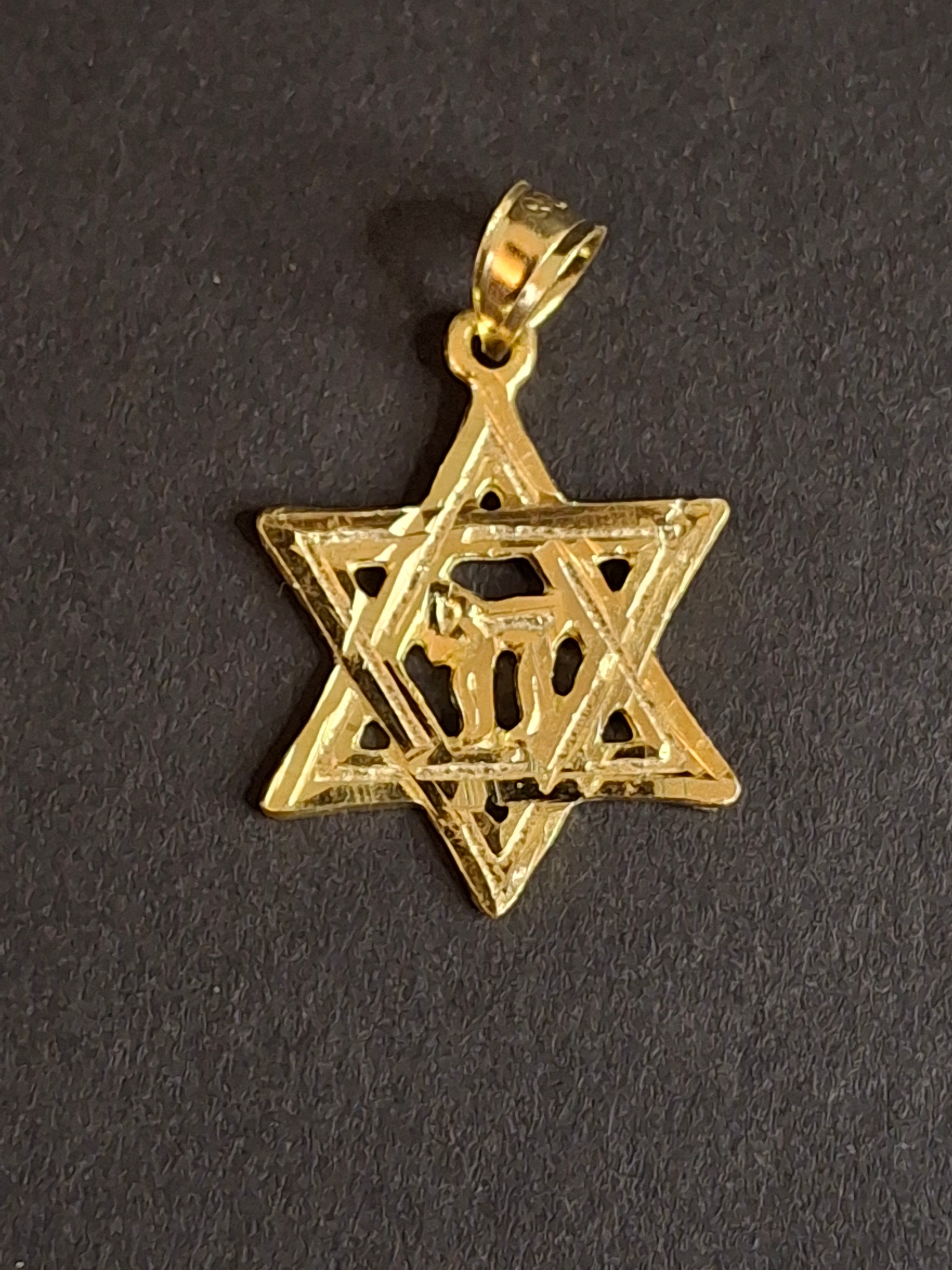 Vtg Sterling Silver Gold Tone Star of David Chai Pendant Nugget Back 925 Judaica