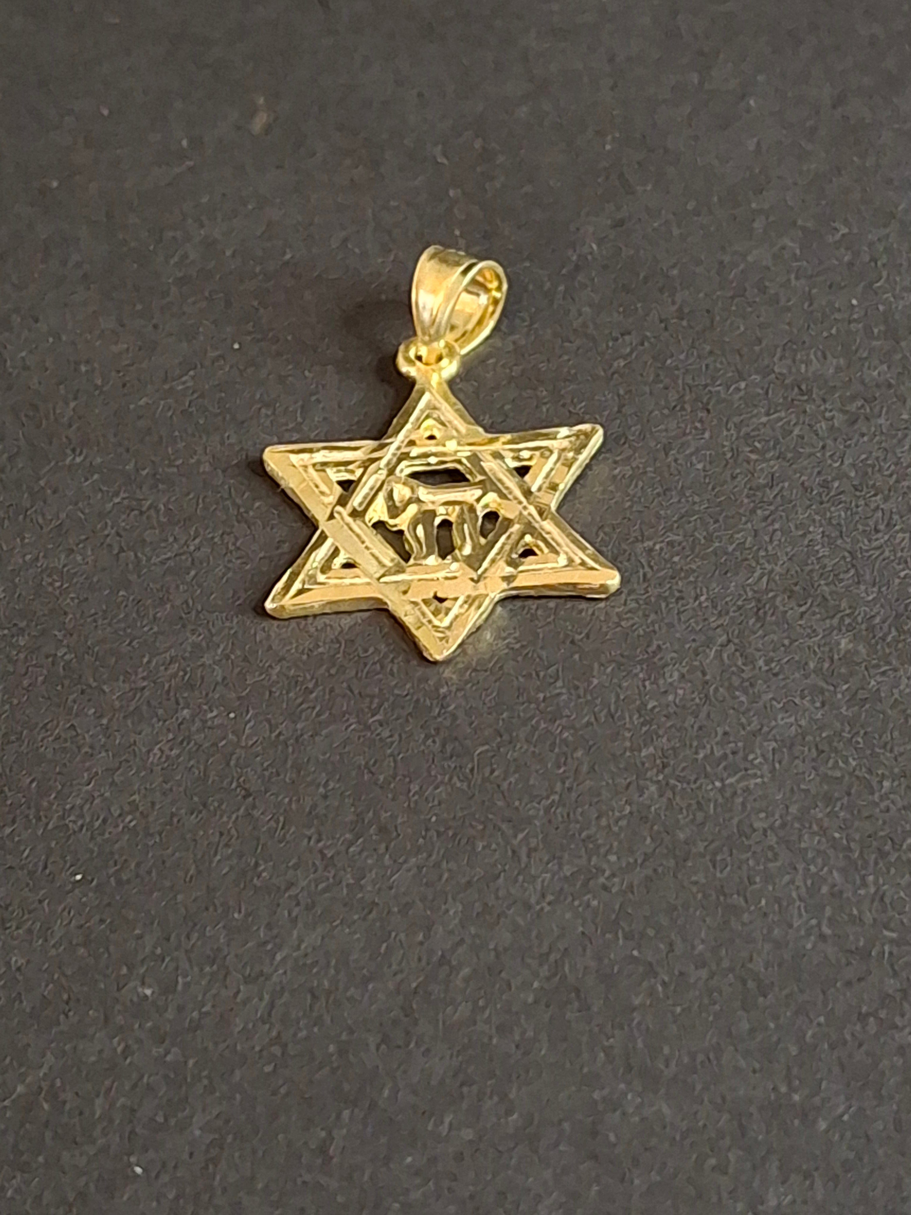 Vtg Sterling Silver Gold Tone Star of David Chai Pendant Nugget Back 925 Judaica