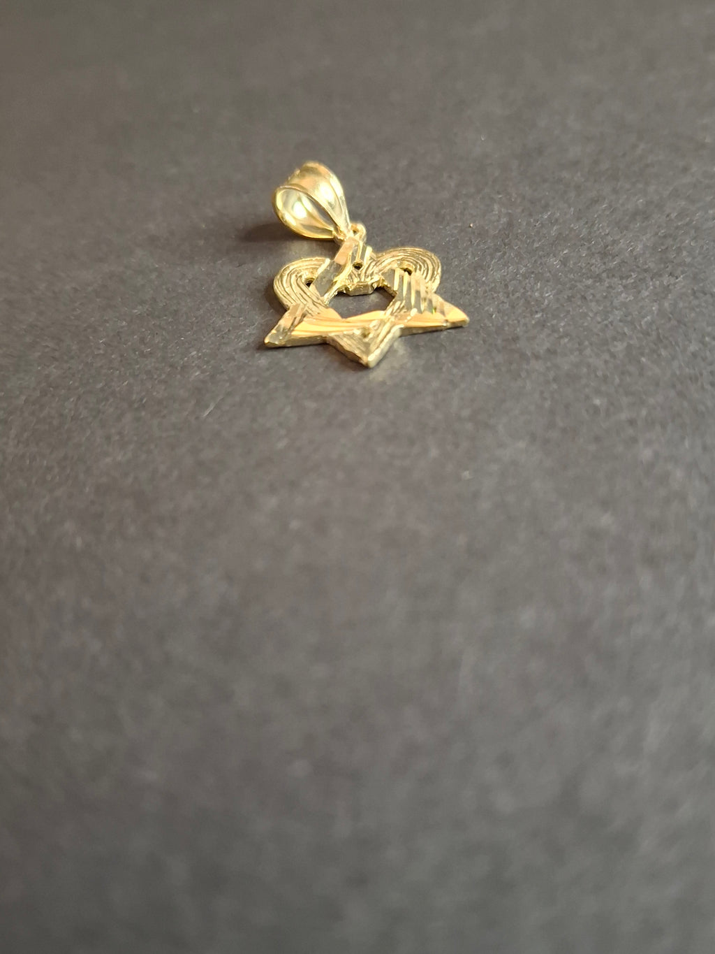 10K Yellow Gold Star of David Heart Pendant Diamond-Cut Vintage Judaica 1.2g