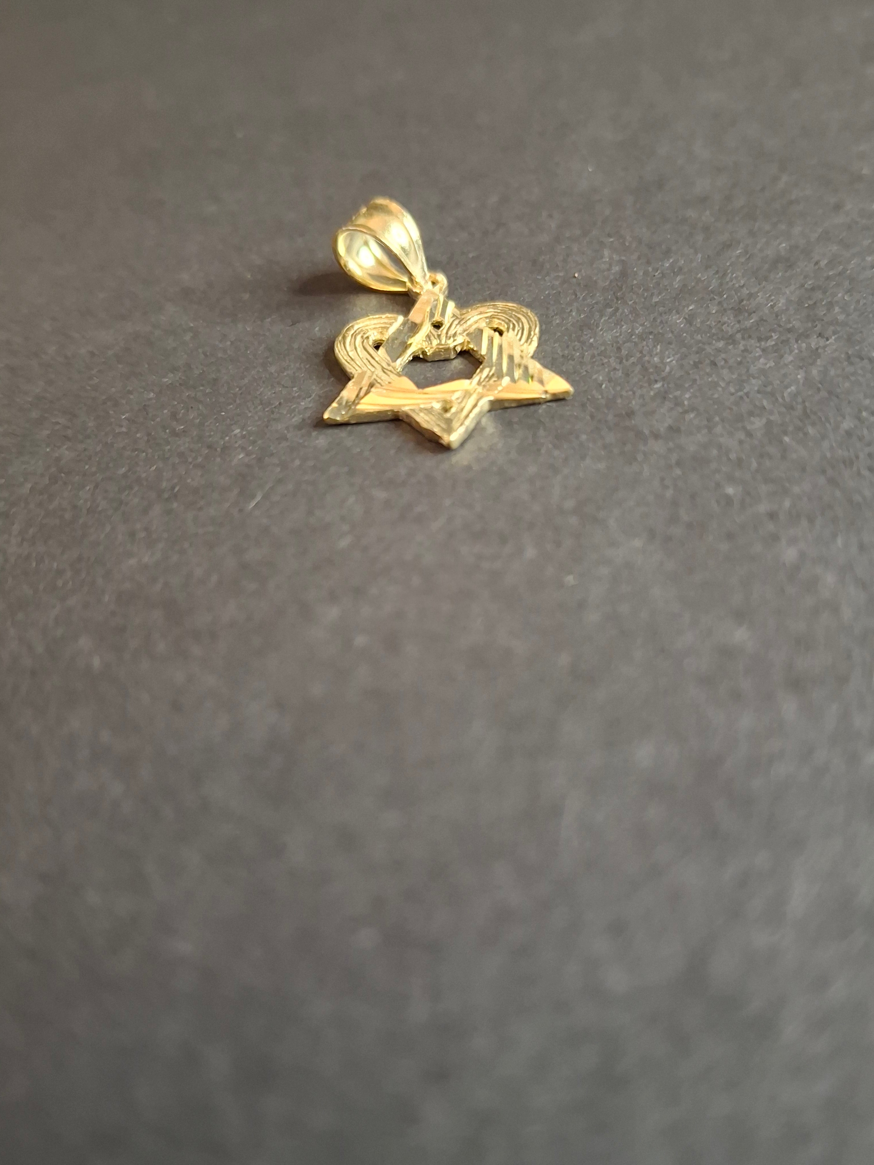 10K Yellow Gold Star of David Heart Pendant Diamond-Cut Vintage Judaica 1.2g