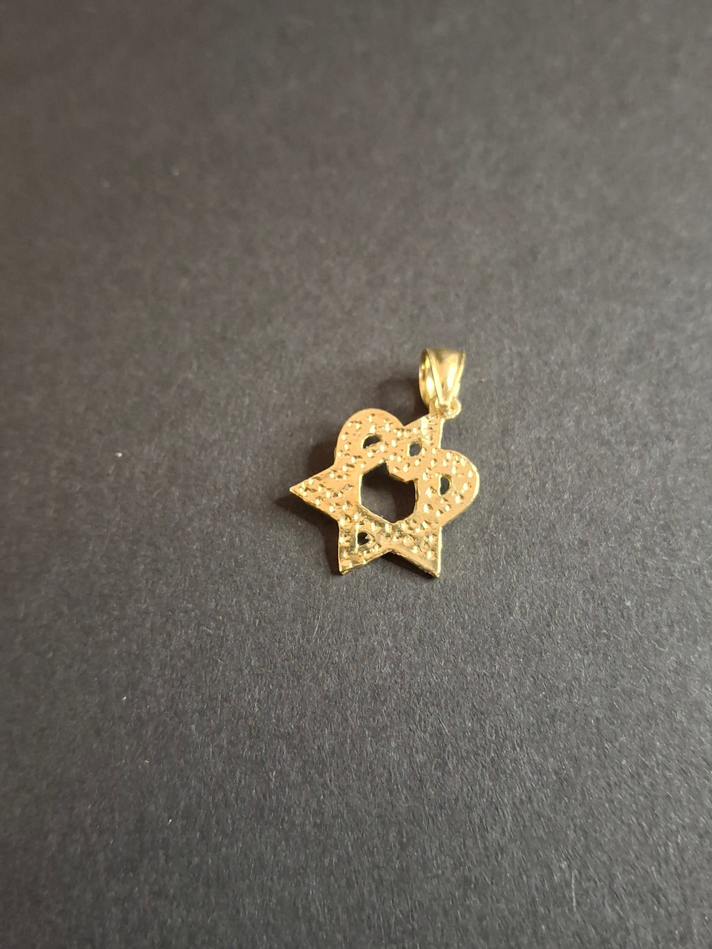 10K Yellow Gold Star of David Heart Pendant Diamond-Cut Vintage Judaica 1.2g