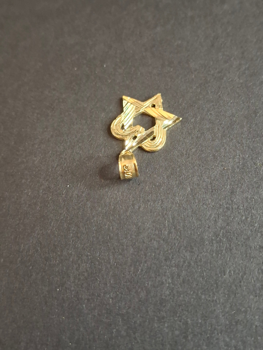 10K Yellow Gold Star of David Heart Pendant Diamond-Cut Vintage Judaica 1.2g