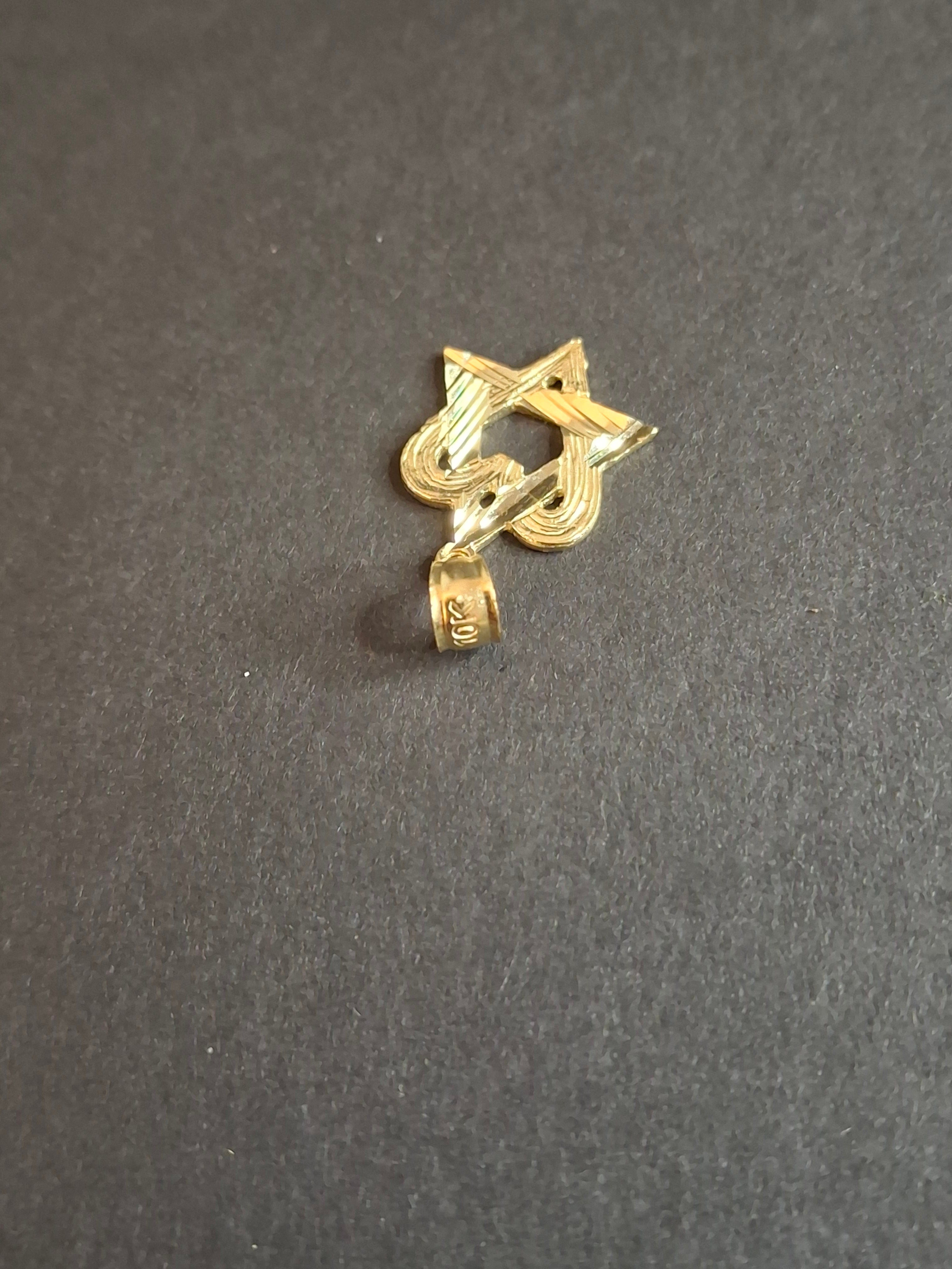 10K Yellow Gold Star of David Heart Pendant Diamond-Cut Vintage Judaica 1.2g