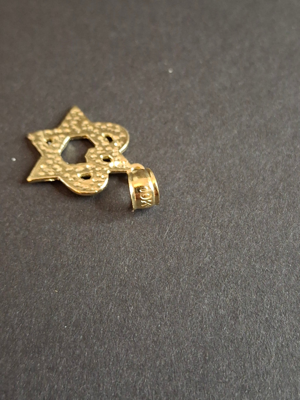 10K Yellow Gold Star of David Heart Pendant Diamond-Cut Vintage Judaica 1.2g