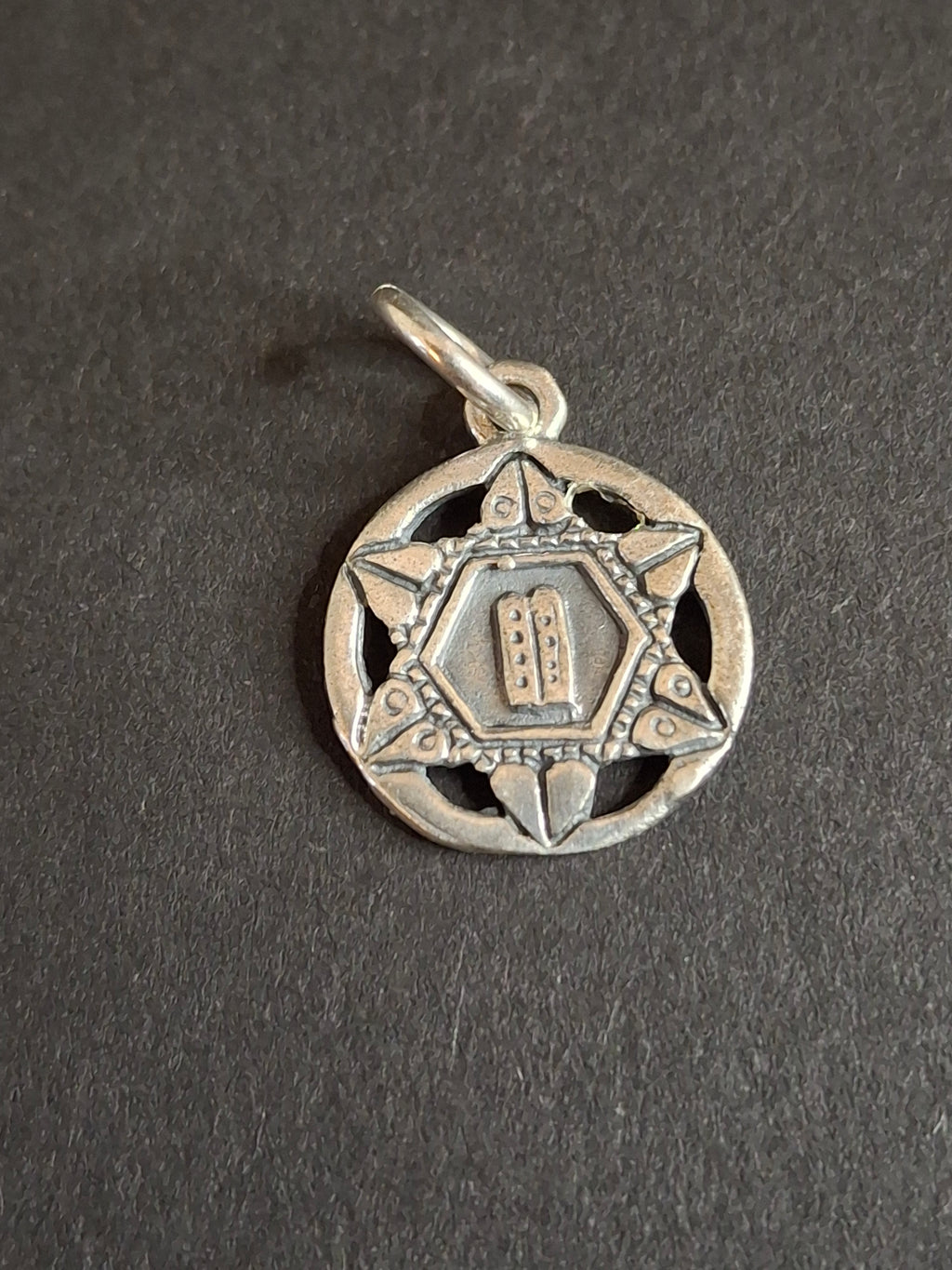 Vintage Sterling Silver Star of David Pendant Ten Commandments Tablets 925 Judaica