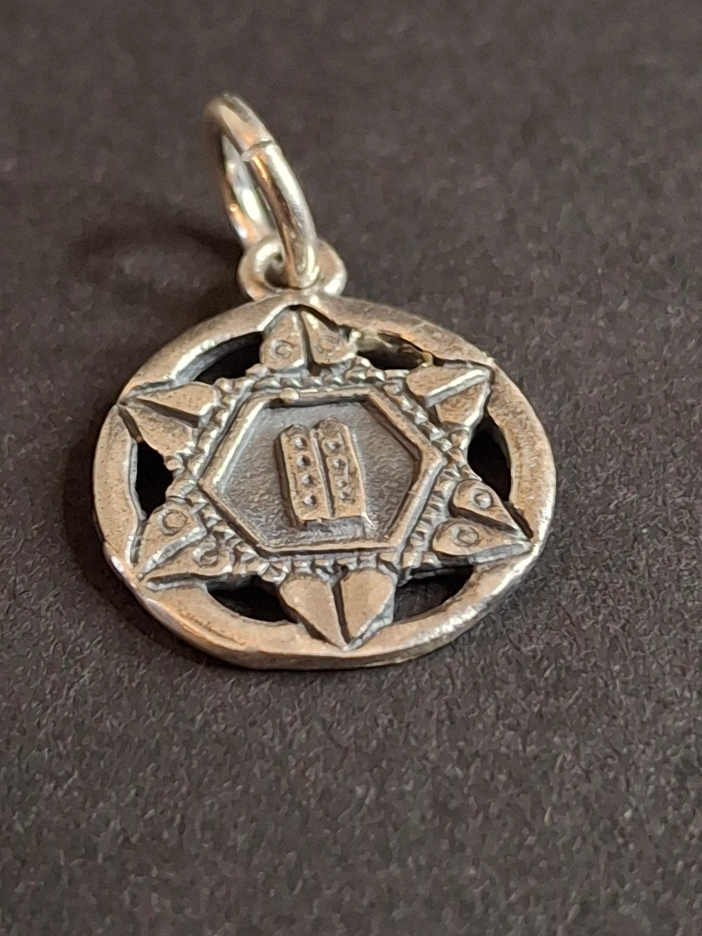 Vintage Sterling Silver Star of David Pendant Ten Commandments Tablets 925 Judaica