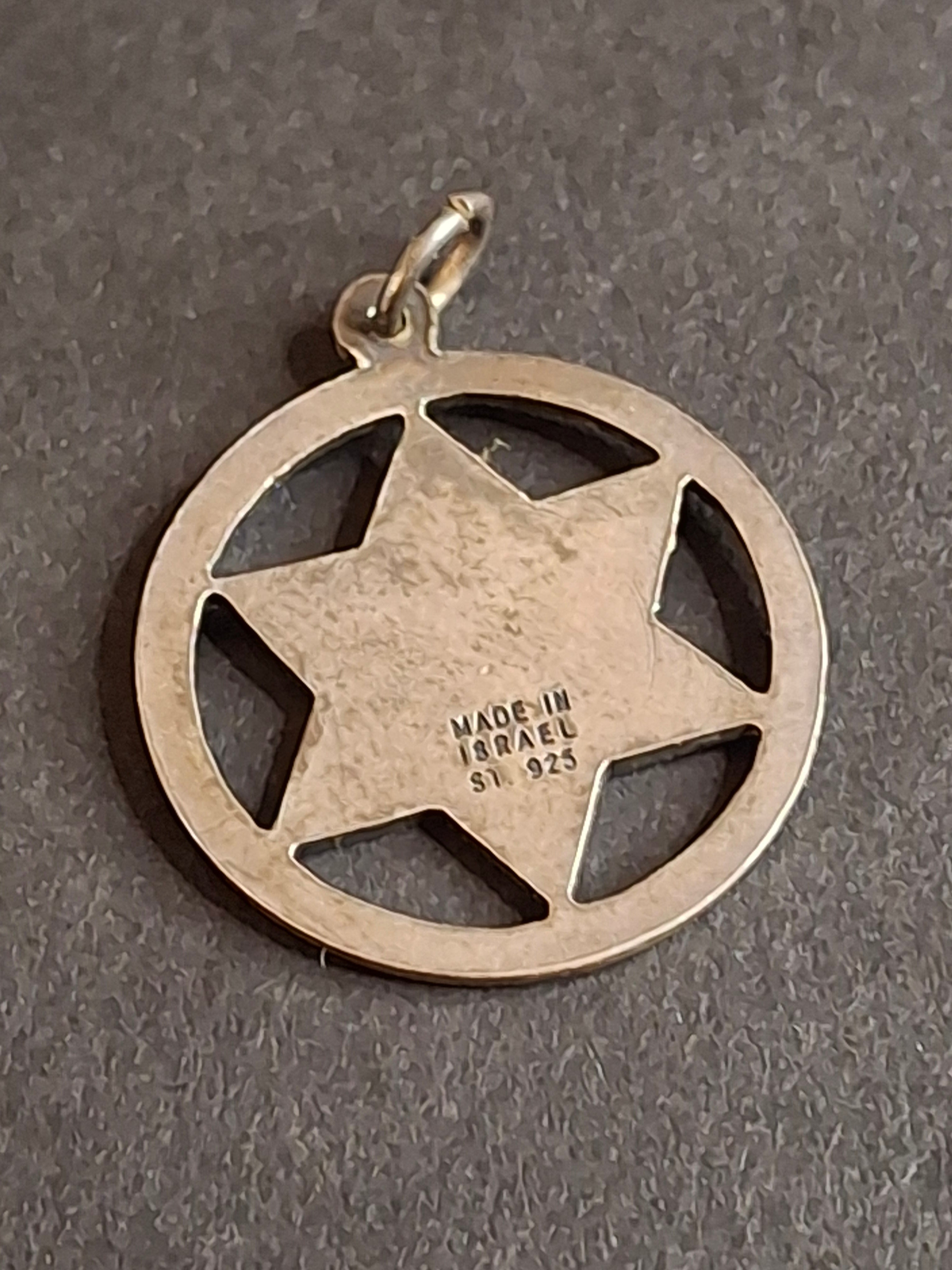 Vintage Israeli Sterling Silver Star of David Shaddai Pendant Protection Amulet Israel 925