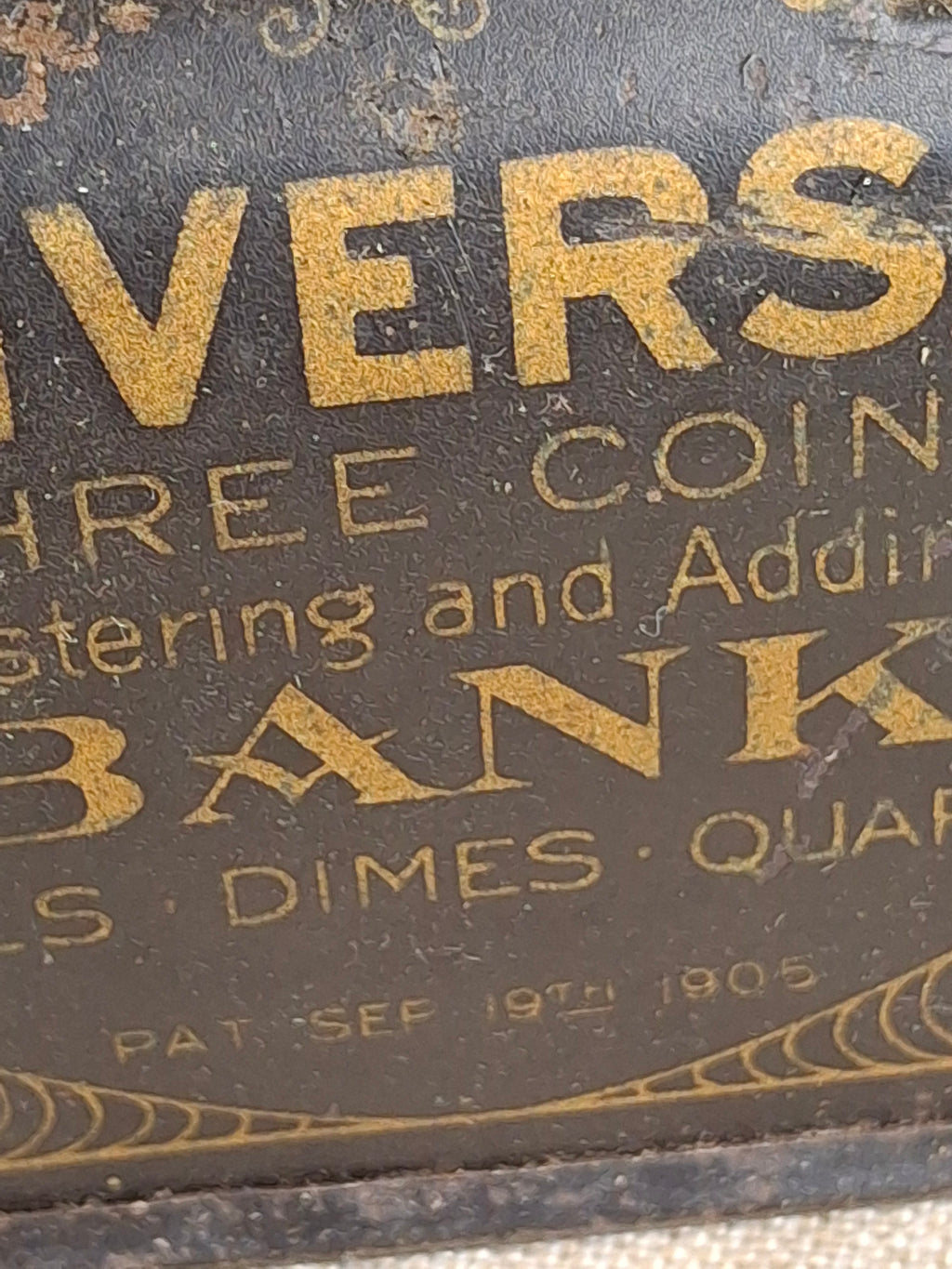 Antique 1905 Universal 3-Coin Registering Bank Chas W Shonk Chicago Tin Litho