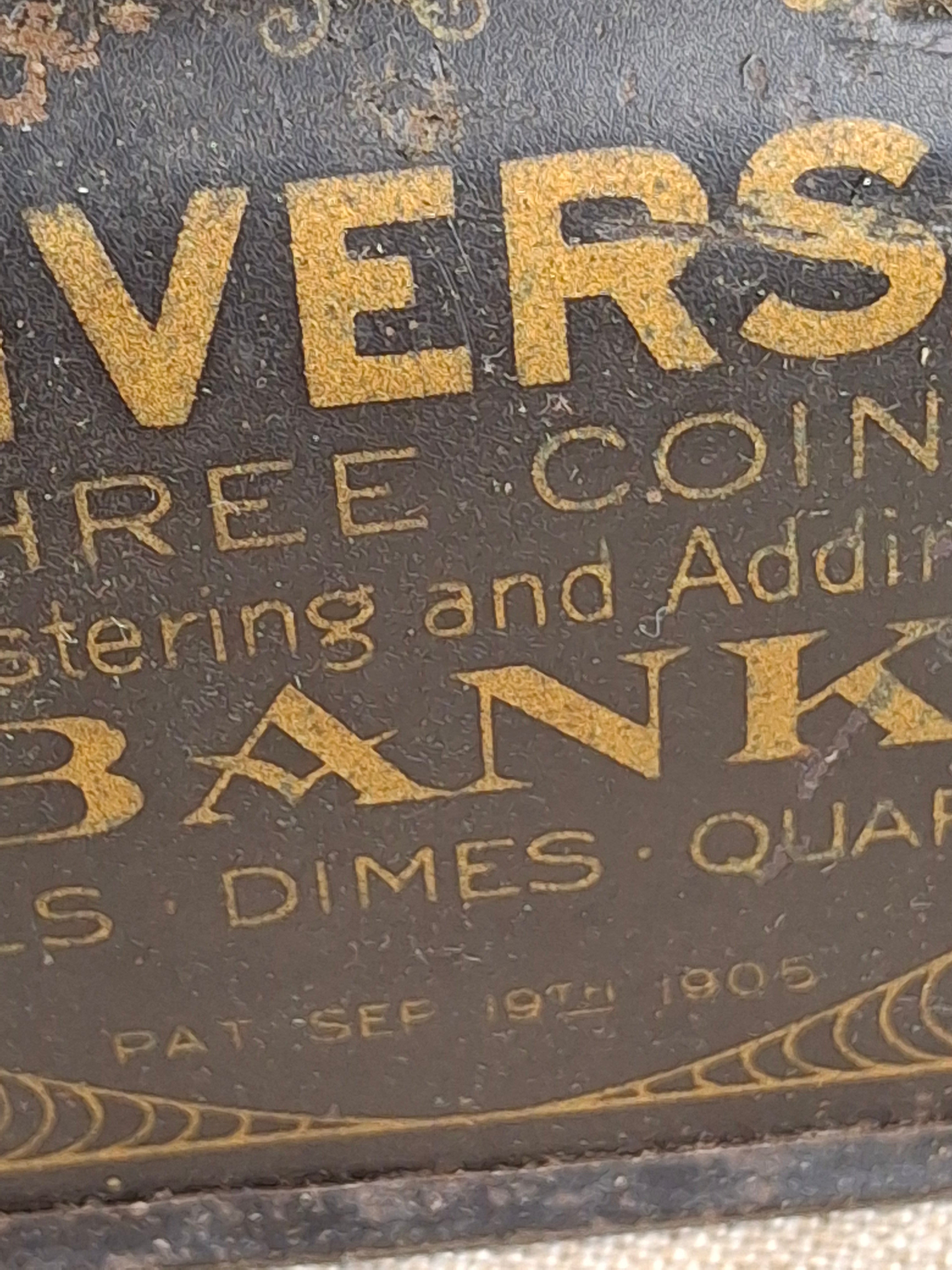 Antique 1905 Universal 3-Coin Registering Bank Chas W Shonk Chicago Tin Litho