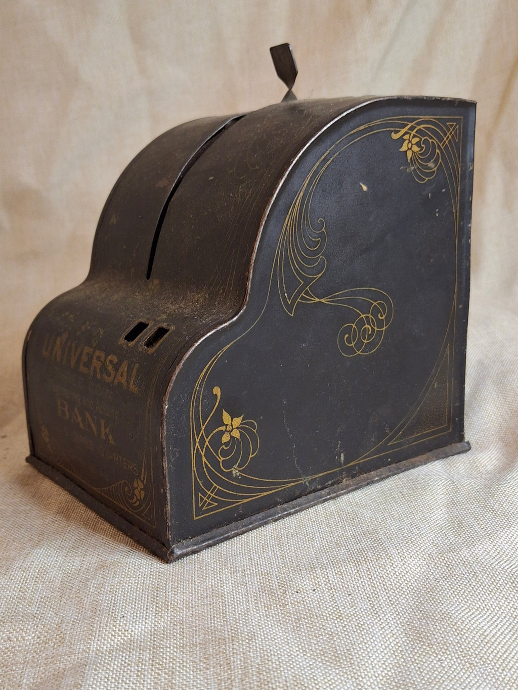 Antique 1905 Universal 3-Coin Registering Bank Chas W Shonk Chicago Tin Litho