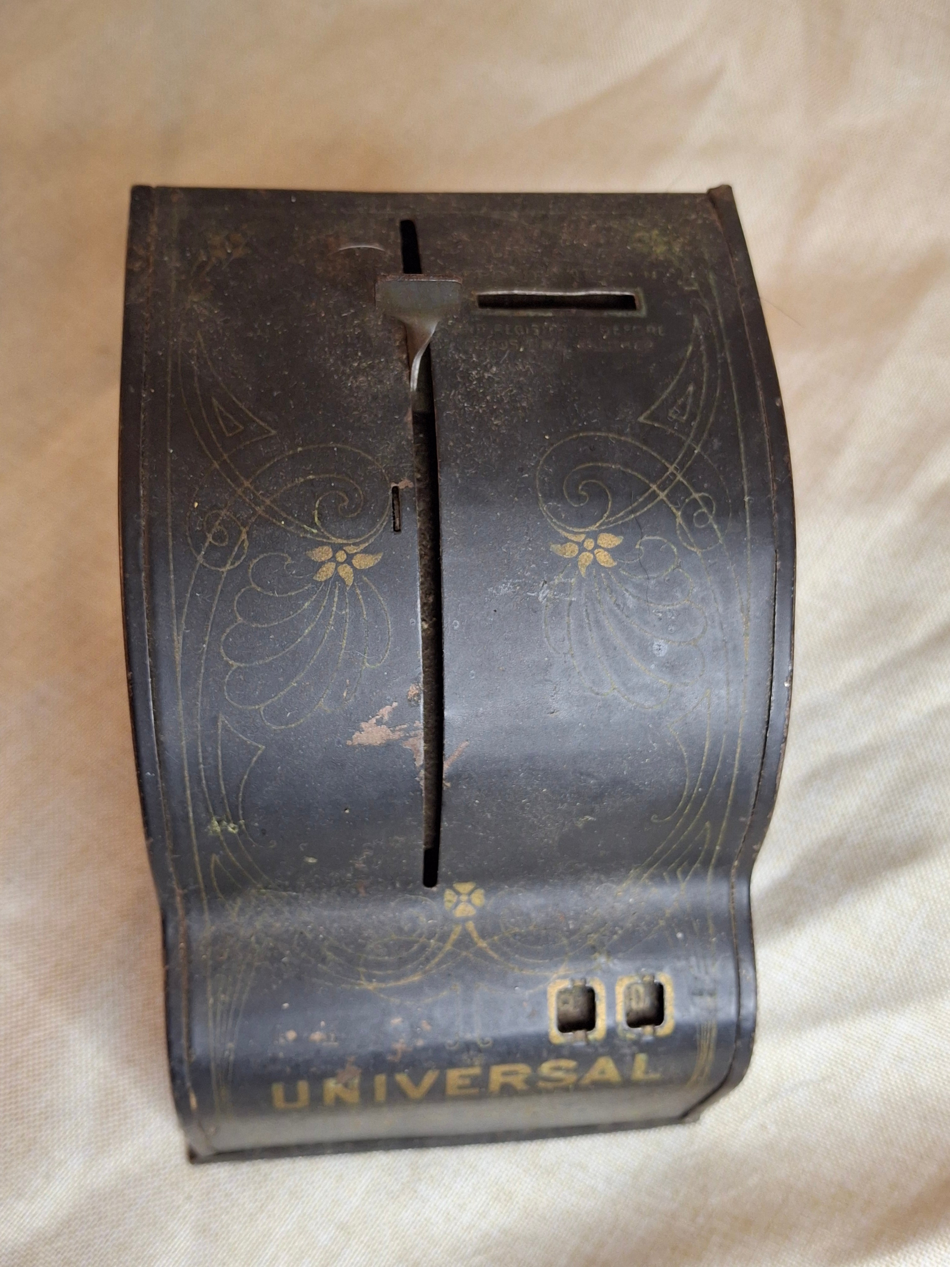 Antique 1905 Universal 3-Coin Registering Bank Chas W Shonk Chicago Tin Litho
