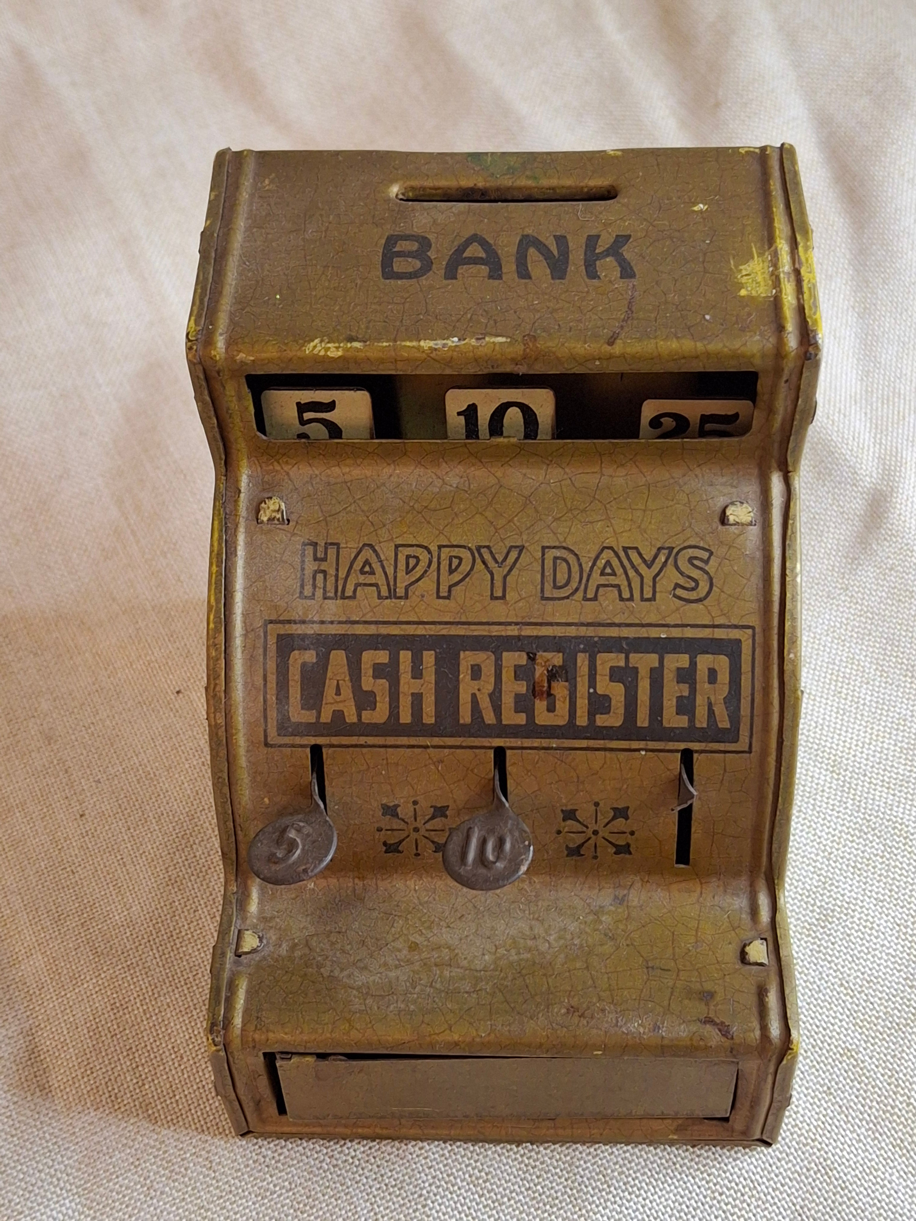 Vintage J. Chein "Happy Days" Tin Litho Cash Register Bank - 1930s Working Toy