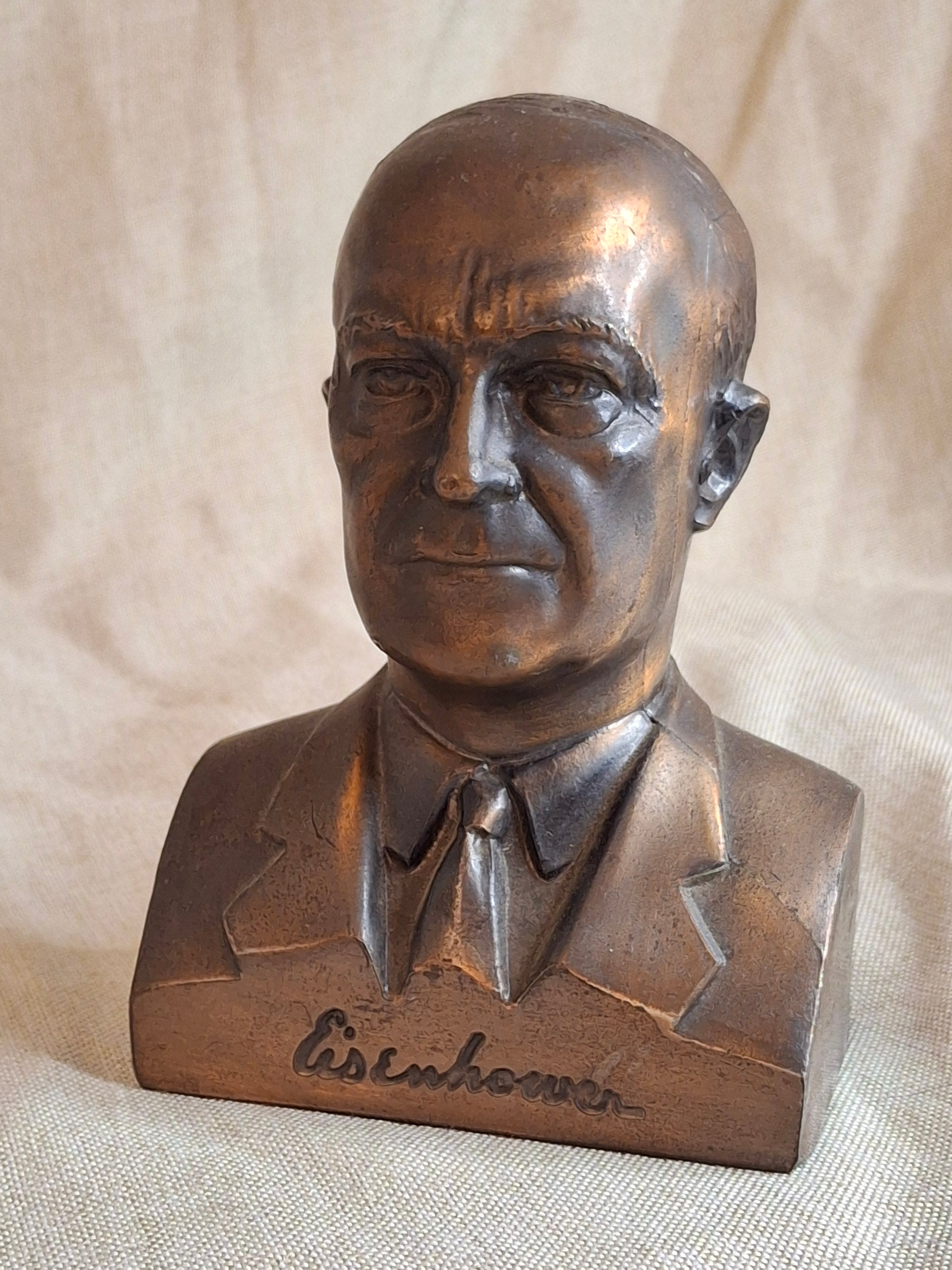 Vintage Eisenhower Banthrico Metal Bank Union Trust Co Concord NH Bust Statue