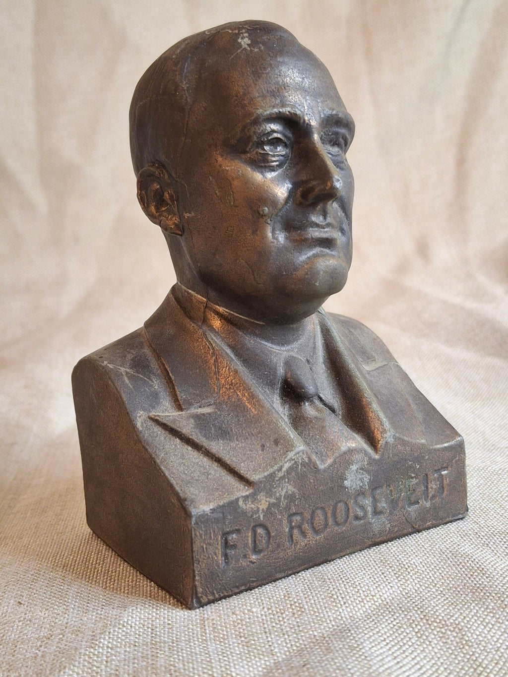 Antique Kenton Toys FDR Franklin Roosevelt Cast Iron "New Deal" Bust Still Bank c. 1935