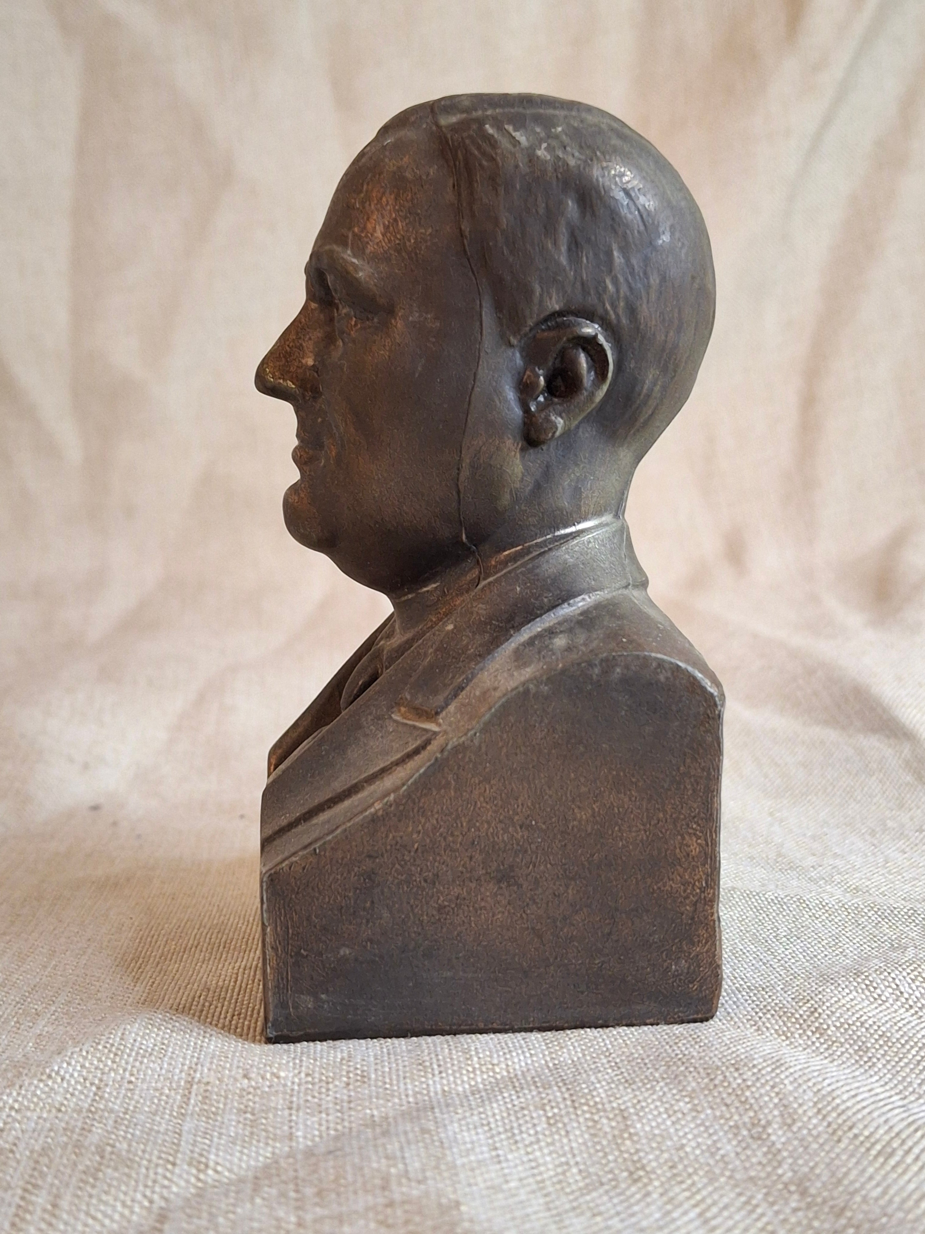 Antique Kenton Toys FDR Franklin Roosevelt Cast Iron "New Deal" Bust Still Bank c. 1935