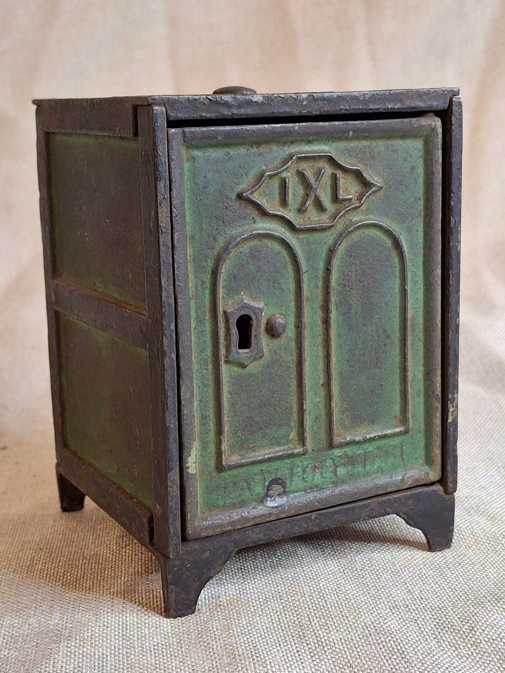 Antique J. & E. Stevens IXL Cast Iron Safe Still Bank c. 1880s - Original Green Paint