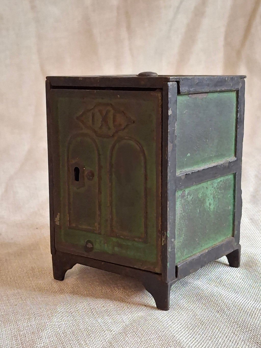 Antique J. & E. Stevens IXL Cast Iron Safe Still Bank c. 1880s - Original Green Paint
