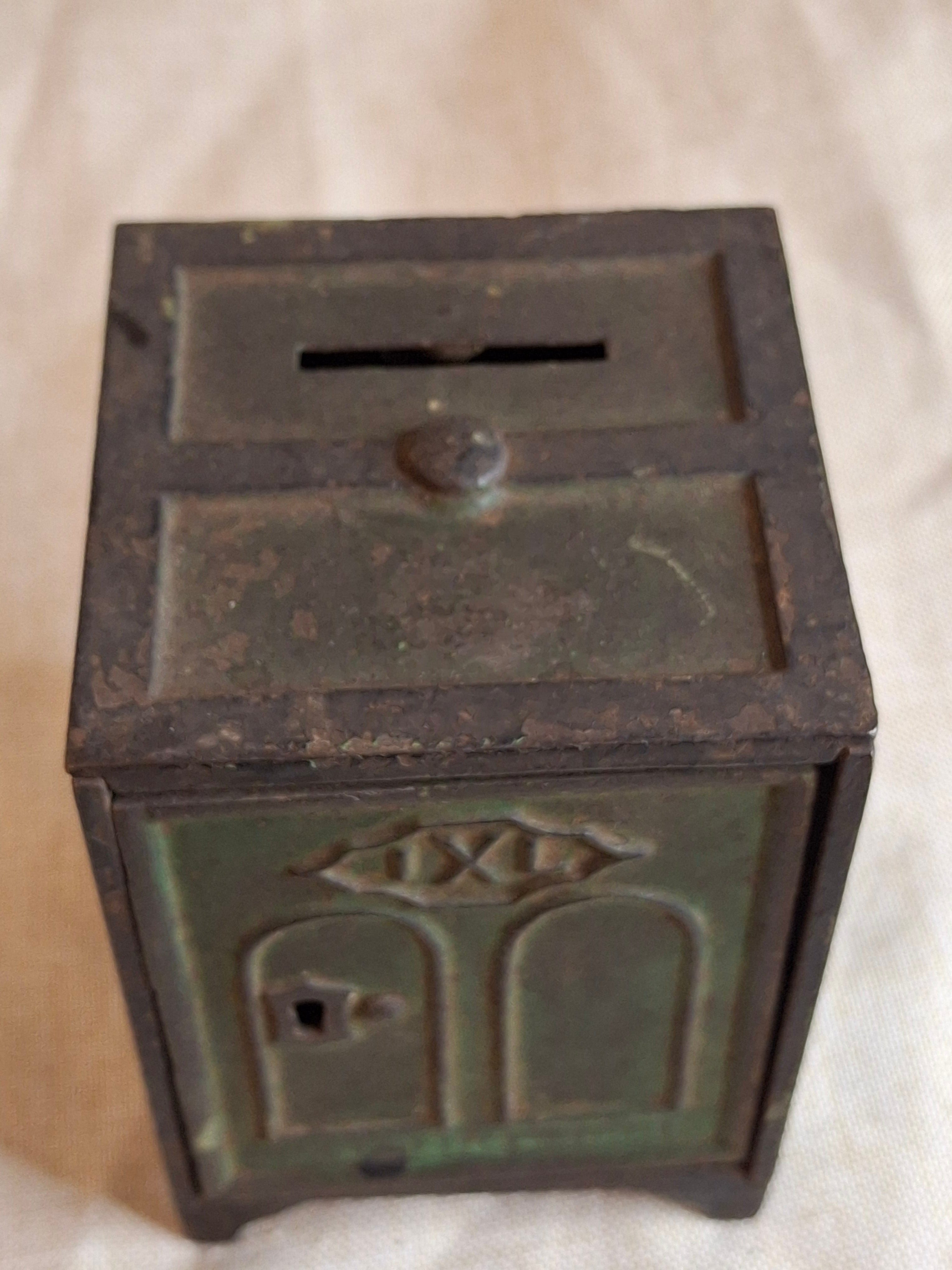 Antique J. & E. Stevens IXL Cast Iron Safe Still Bank c. 1880s - Original Green Paint