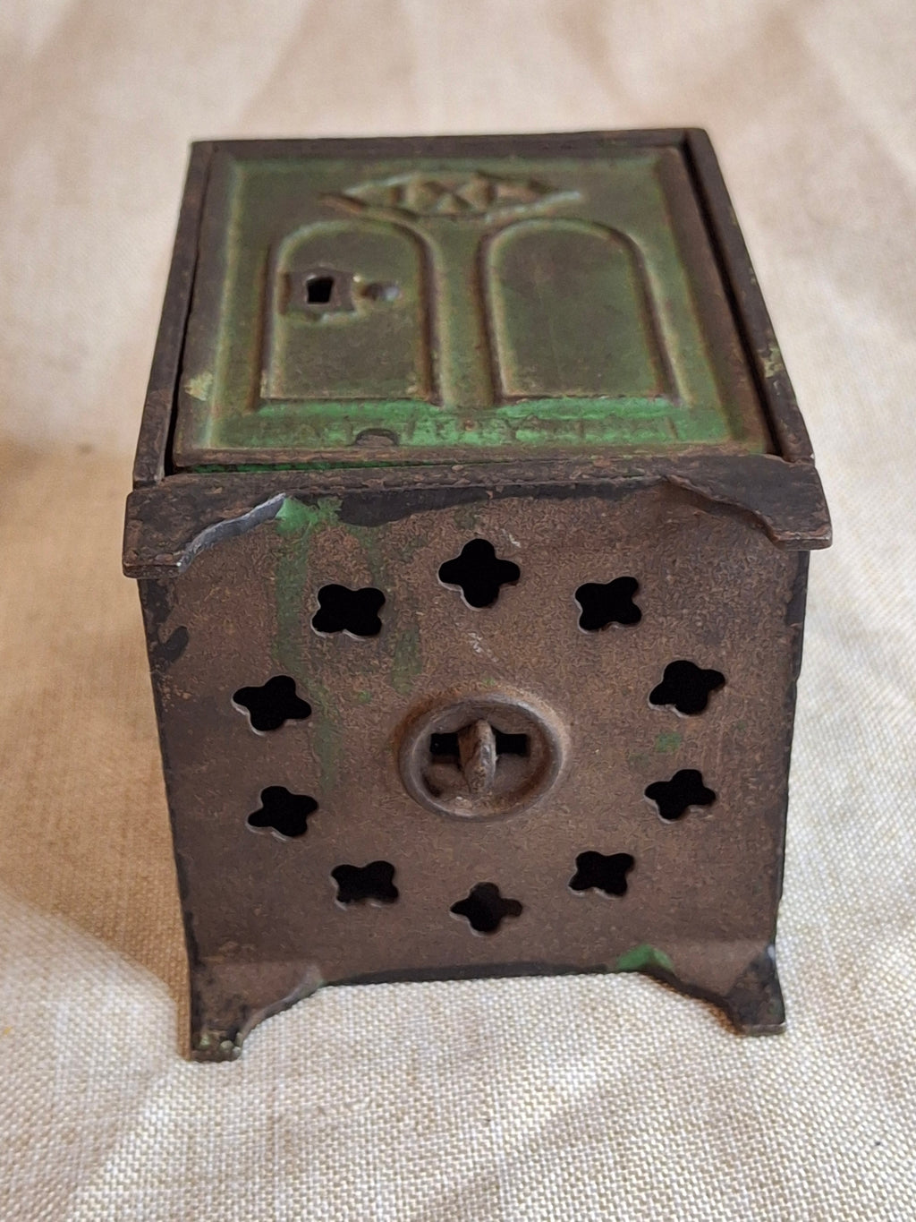 Antique J. & E. Stevens IXL Cast Iron Safe Still Bank c. 1880s - Original Green Paint