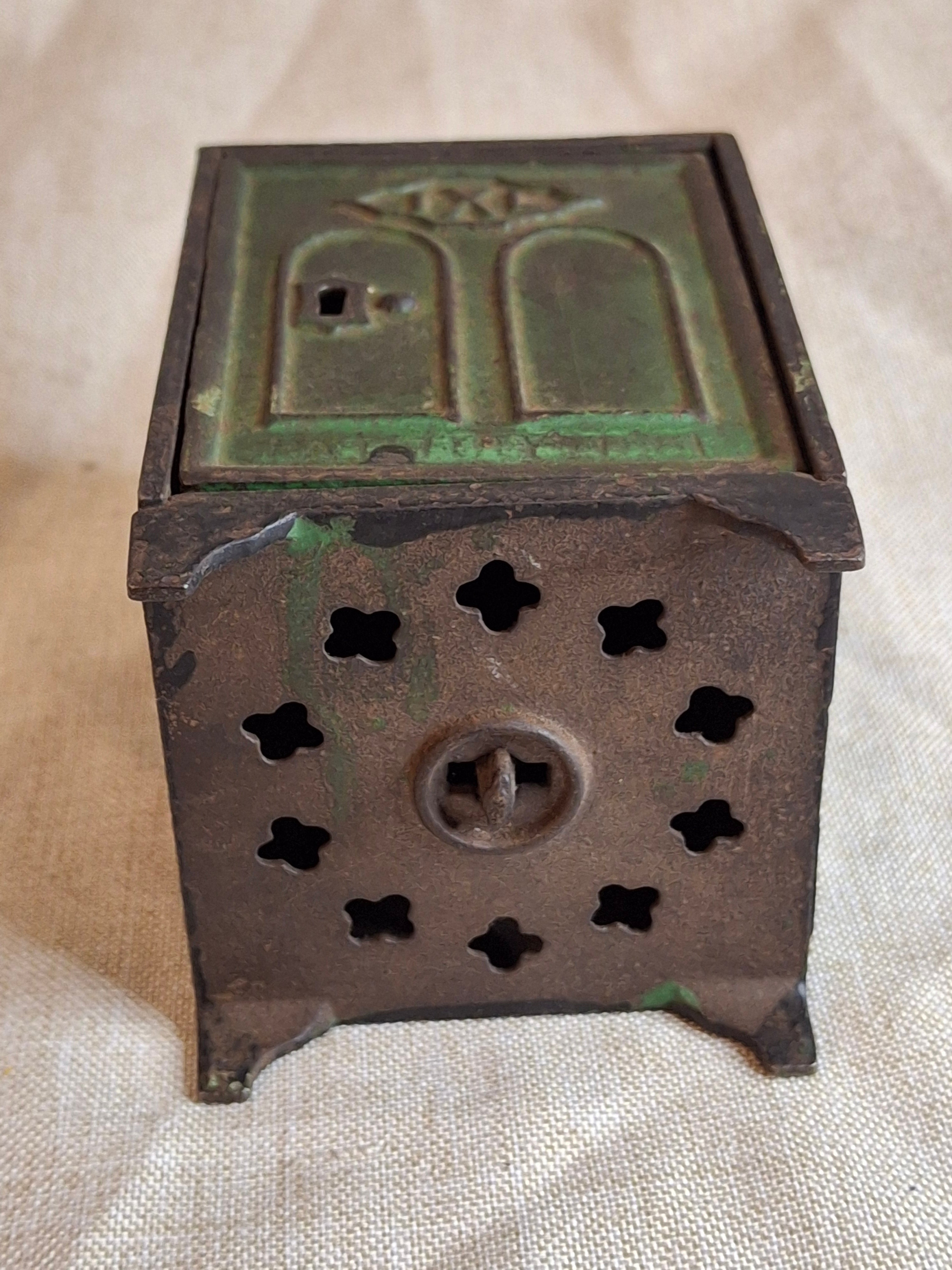 Antique J. & E. Stevens IXL Cast Iron Safe Still Bank c. 1880s - Original Green Paint