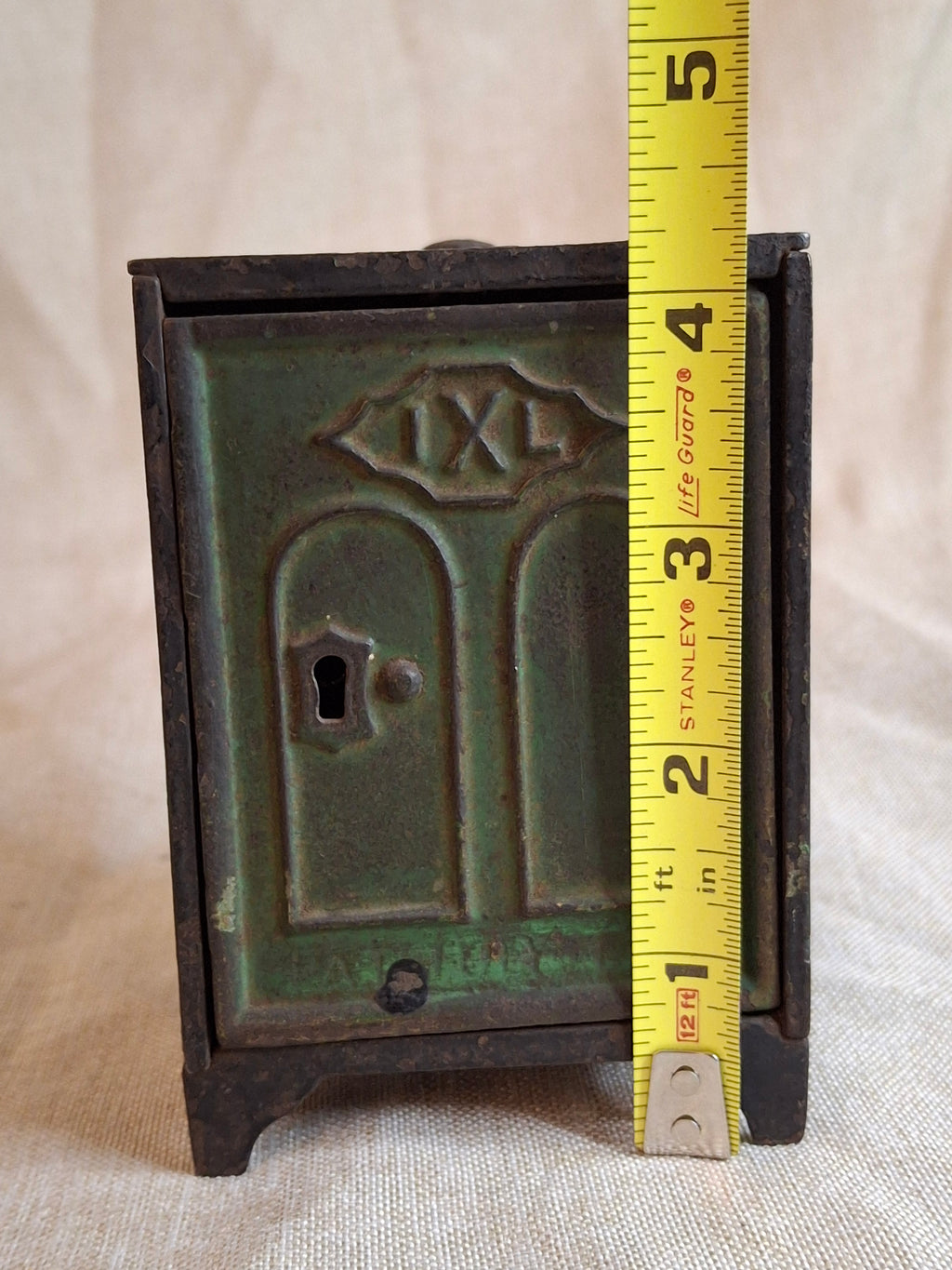 Antique J. & E. Stevens IXL Cast Iron Safe Still Bank c. 1880s - Original Green Paint
