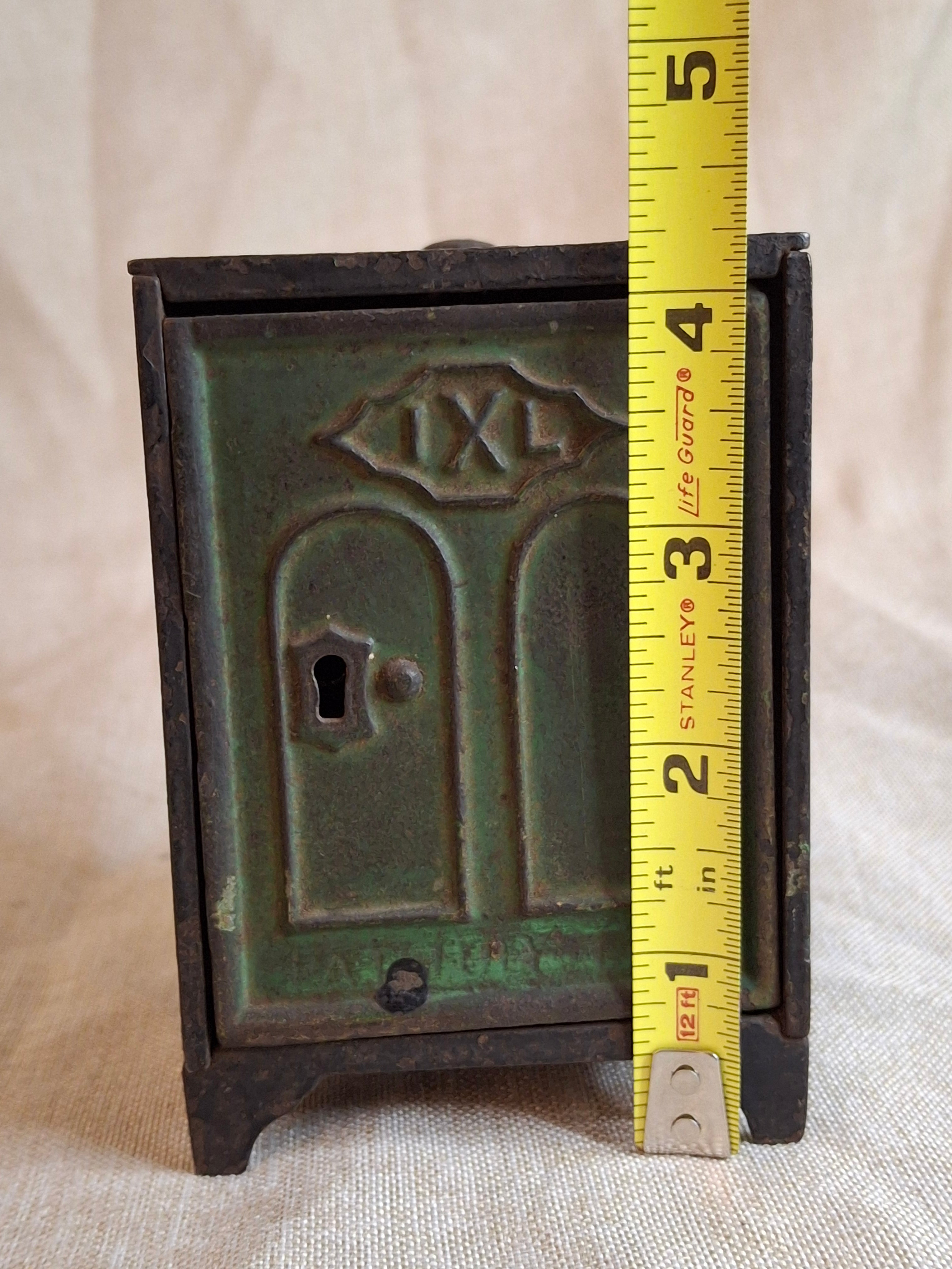Antique J. & E. Stevens IXL Cast Iron Safe Still Bank c. 1880s - Original Green Paint