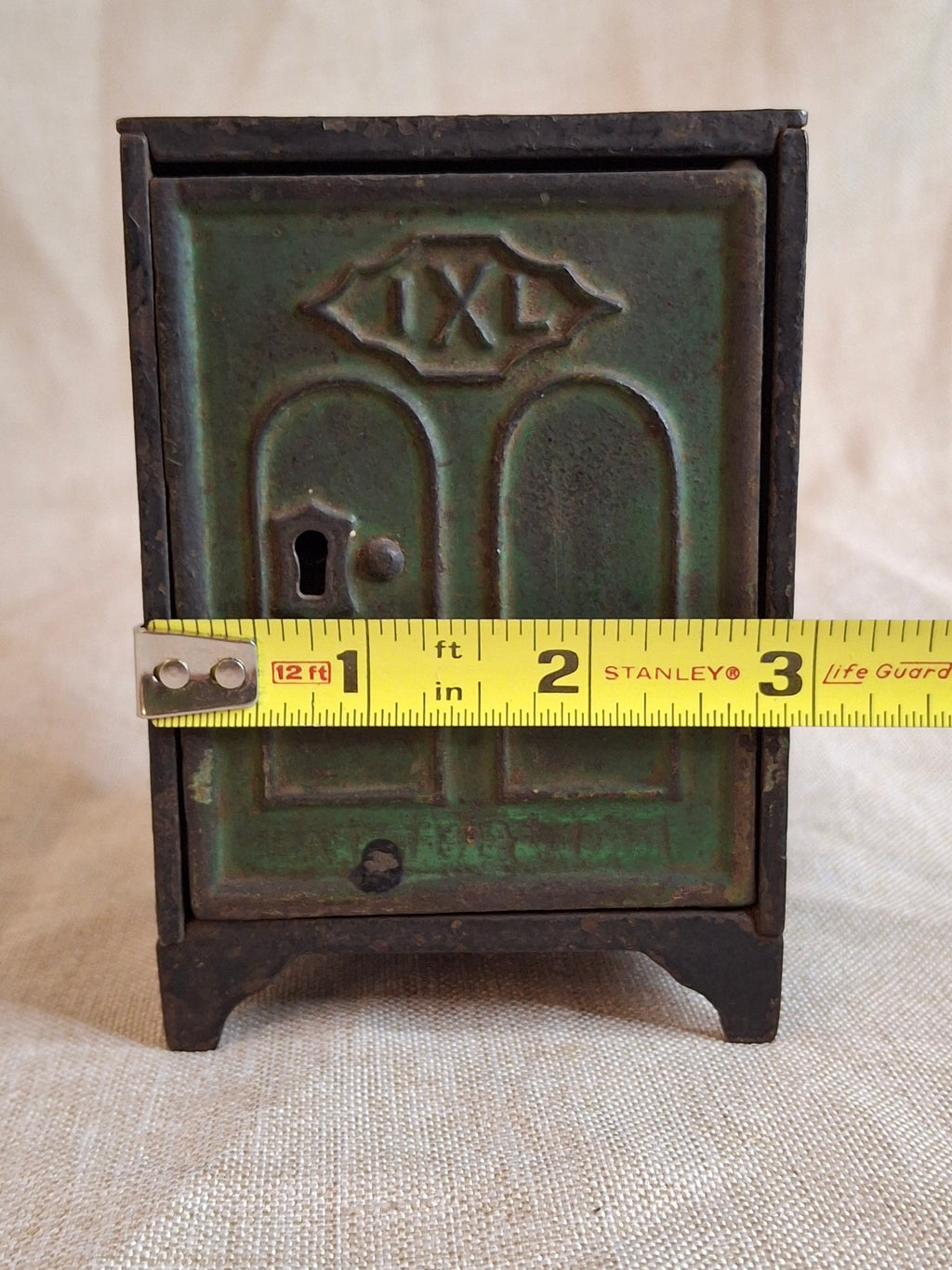 Antique J. & E. Stevens IXL Cast Iron Safe Still Bank c. 1880s - Original Green Paint