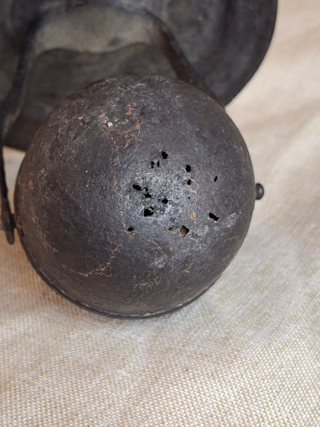 Antique 19thC Gimbaled Whale Oil Sparking Lamp - Tin & Cast Iron - Double Wick Burner