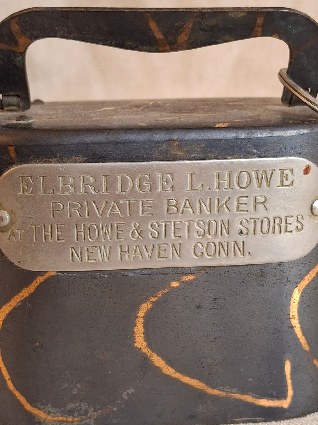 Antique Rare 1905 W.F. Burns Steel Private Banker Plate Marbled Striations with KEY