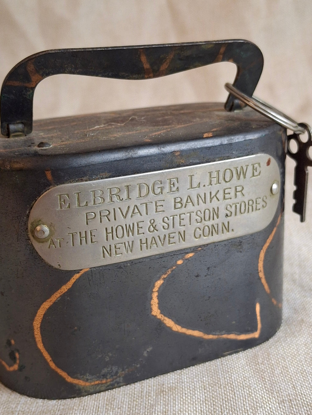 Antique Rare 1905 W.F. Burns Steel Private Banker Plate Marbled Striations with KEY