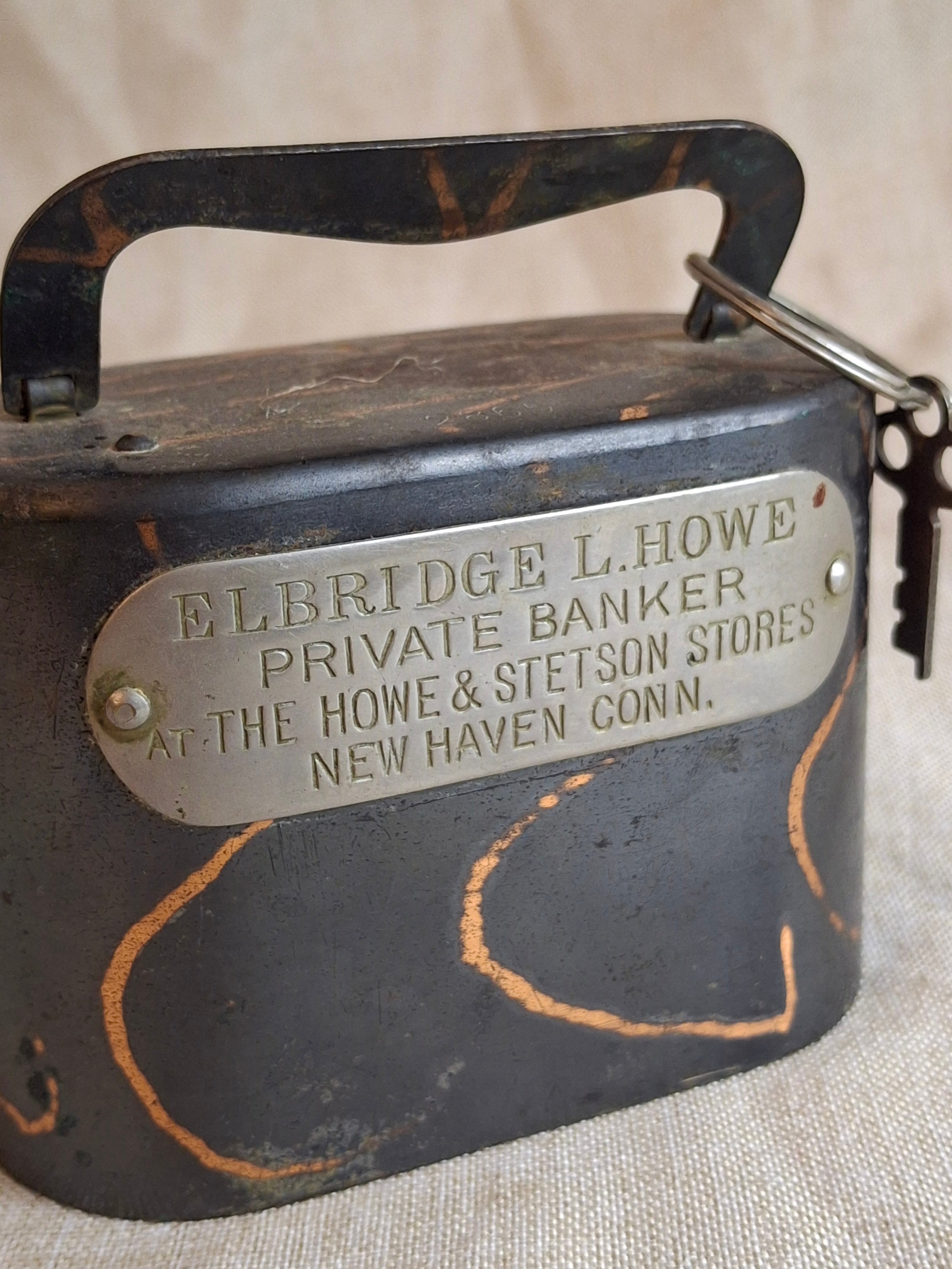 Antique Rare 1905 W.F. Burns Steel Private Banker Plate Marbled Striations with KEY
