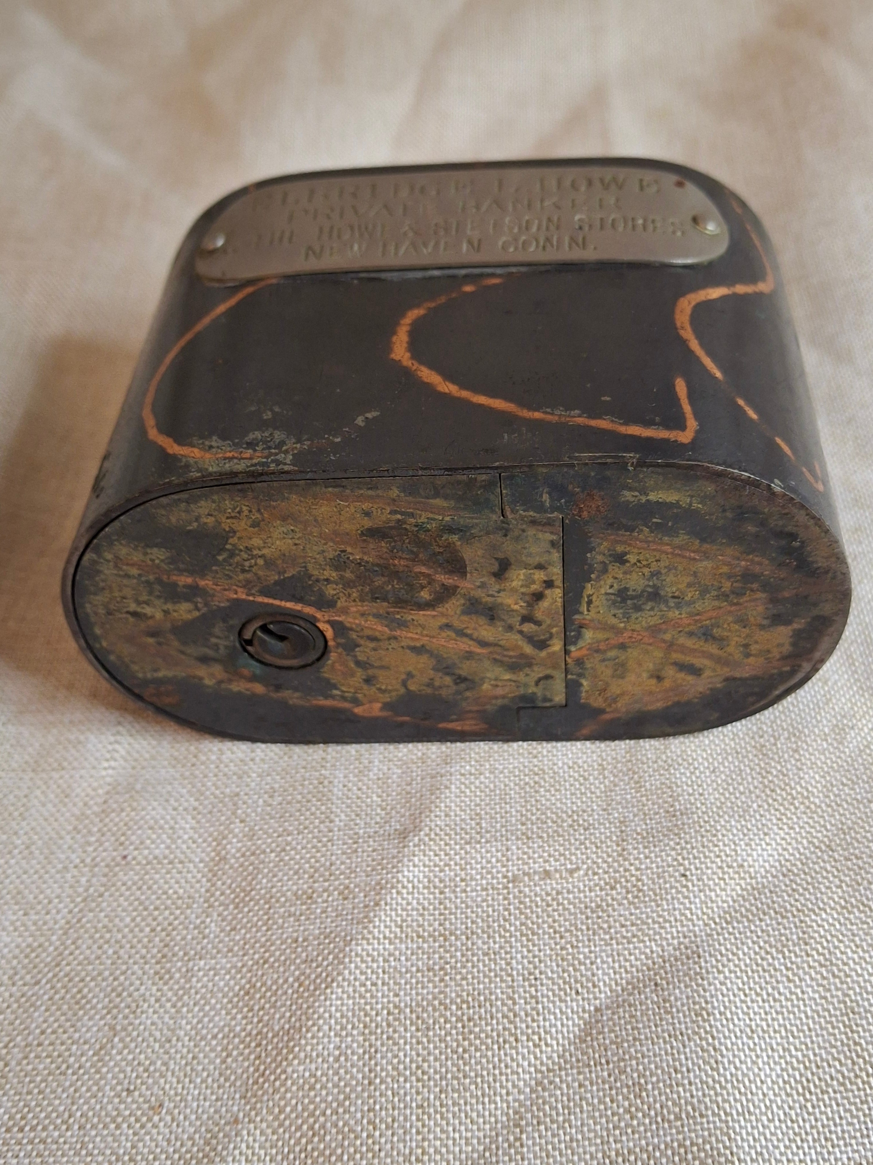 Antique Rare 1905 W.F. Burns Steel Private Banker Plate Marbled Striations with KEY