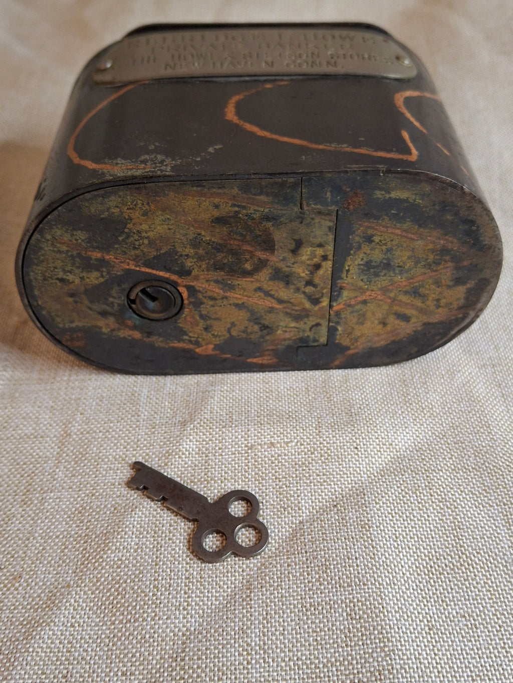 Antique Rare 1905 W.F. Burns Steel Private Banker Plate Marbled Striations with KEY