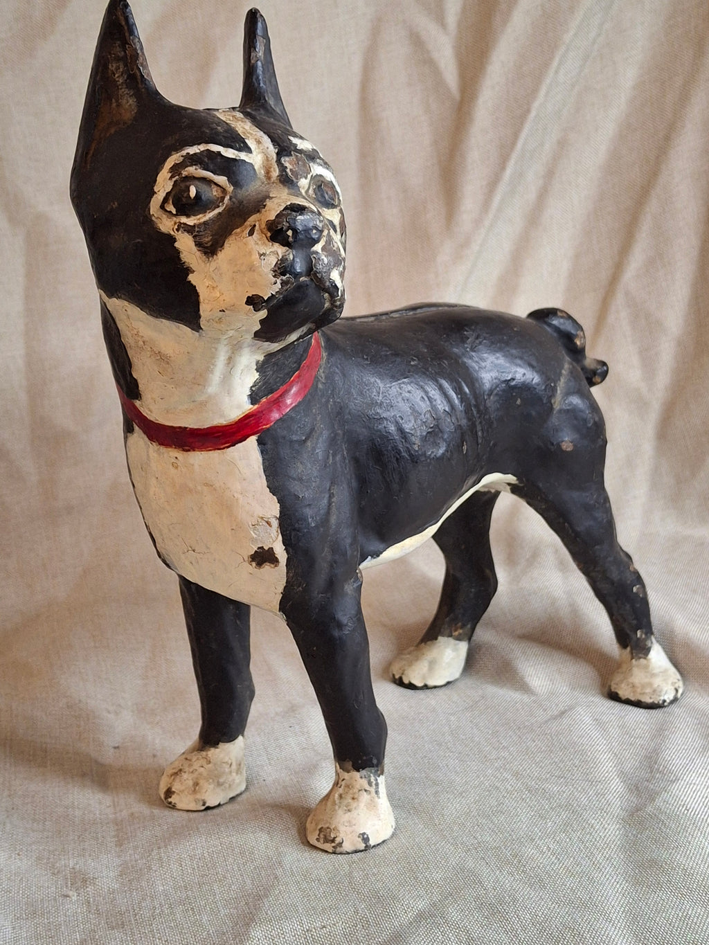 Antique National Foundry Cast Iron Boston Terrier Dog Doorstop Left Facing #149 C. 1920s