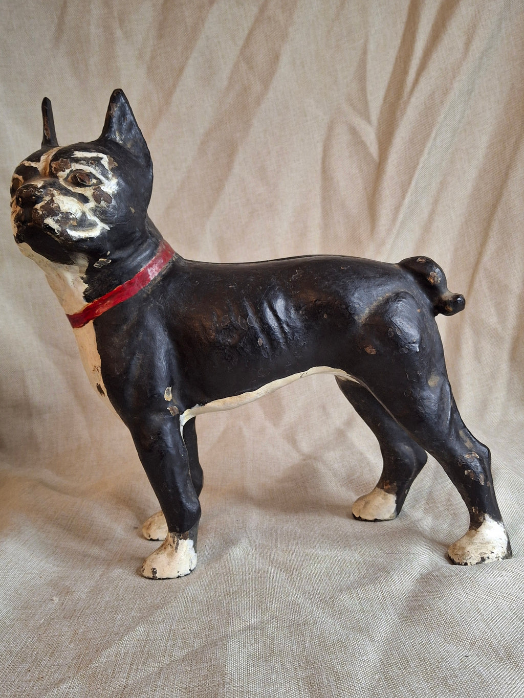 Antique National Foundry Cast Iron Boston Terrier Dog Doorstop Left Facing #149 C. 1920s